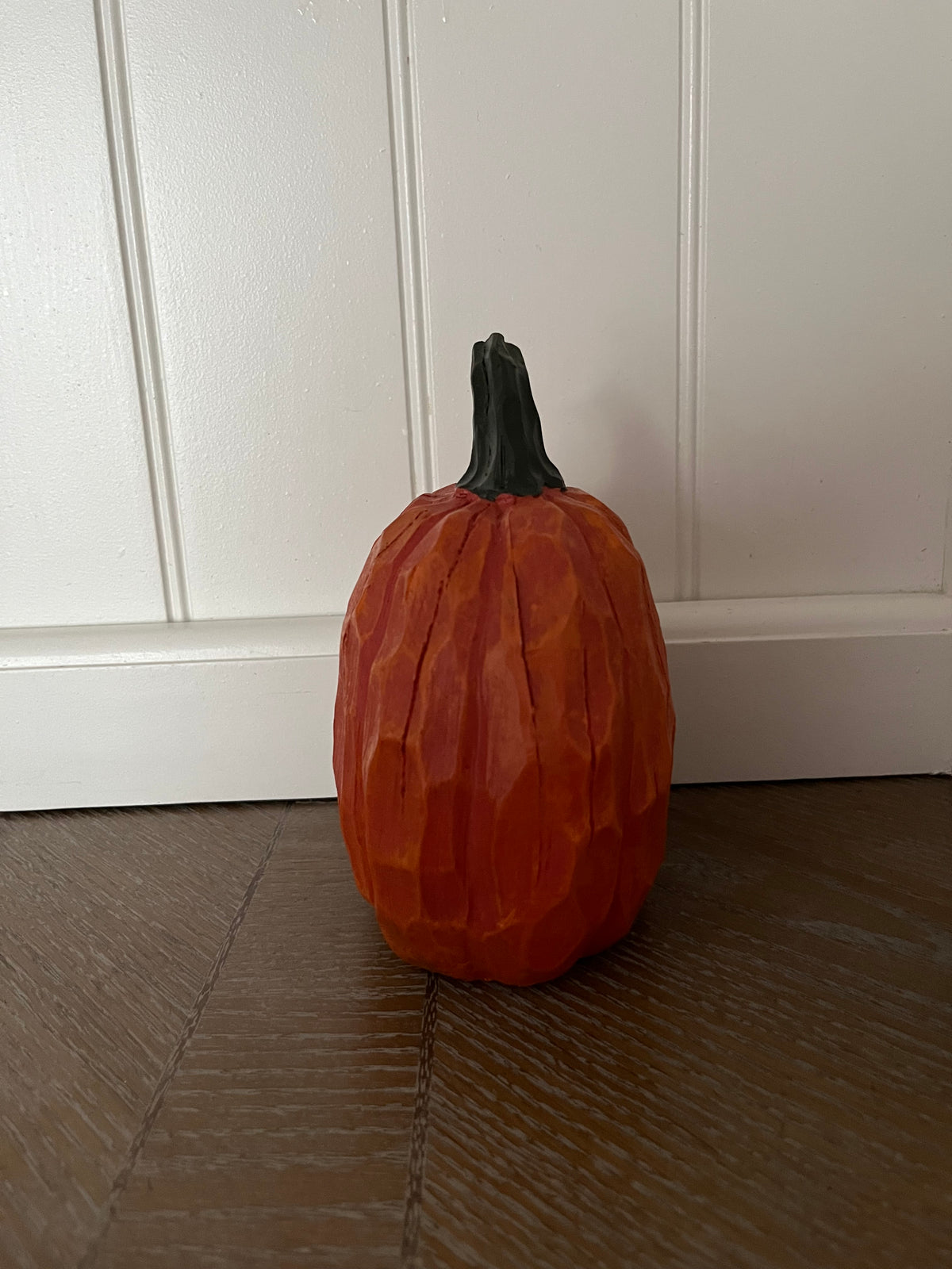 Carved-Wood Look Orange 5 1/2” Pumpkin Figurine | Folk Art Style Fall & Halloween Décor