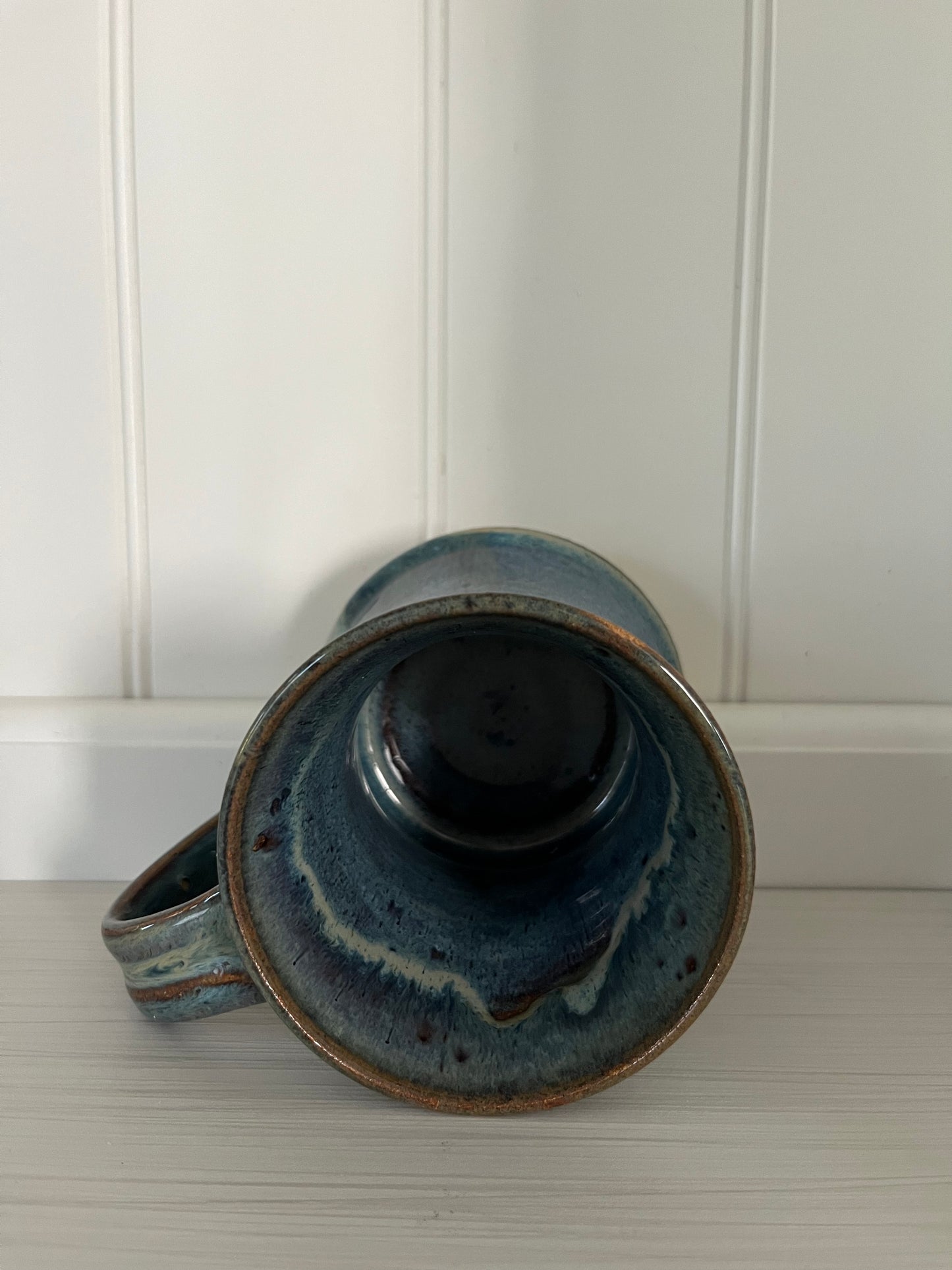 Late 20th-century Handmade Studio Pottery with a Reactive Blue Drip Glaze