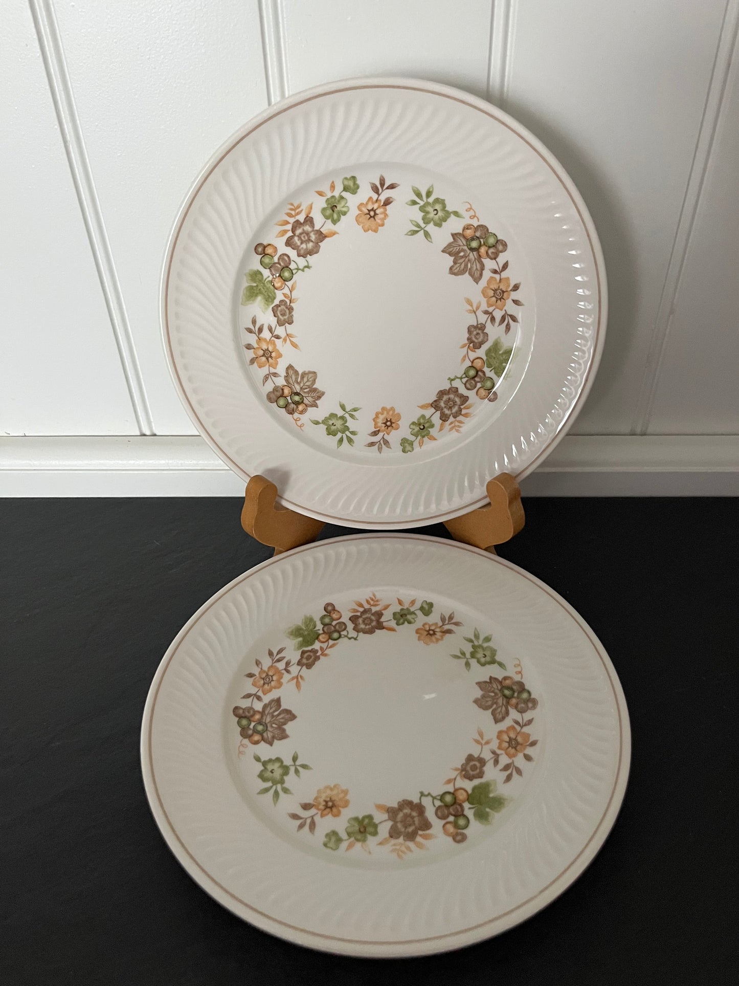 Pair of Vintage 1970s Midland Japan “Autumn” Ironstone Salad Plates – 7.5” Floral Harvest Pattern