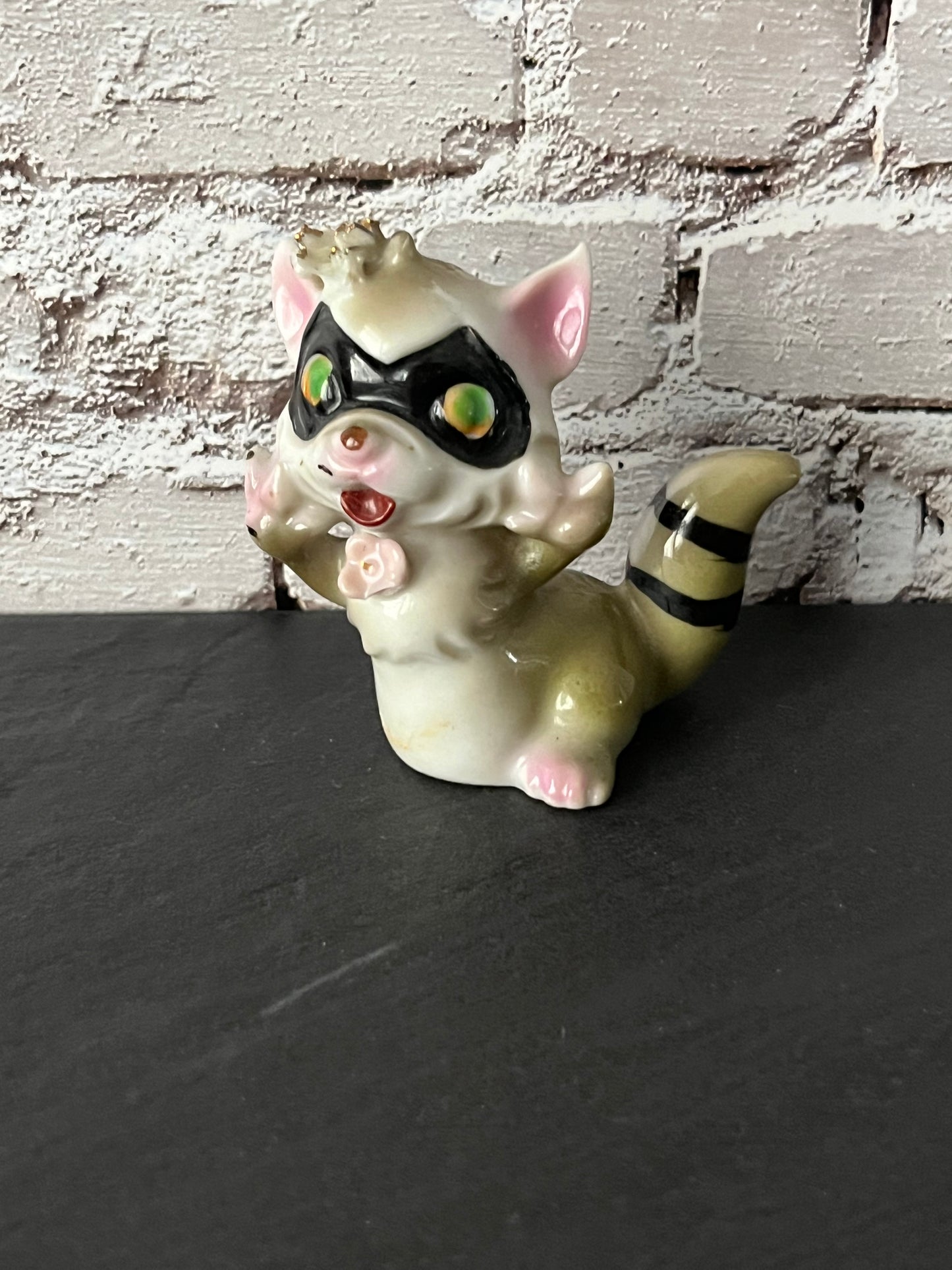 Vintage 1950s Spaghetti Ceramic Anthropomorphic Raccoon Salt Shaker