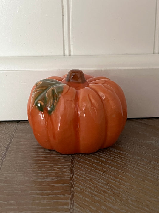 Mini 2” x3” Glazed Orange Ceramic Pumpkin | Curated Shelf, Tiered Tray & Trinket Display Décor