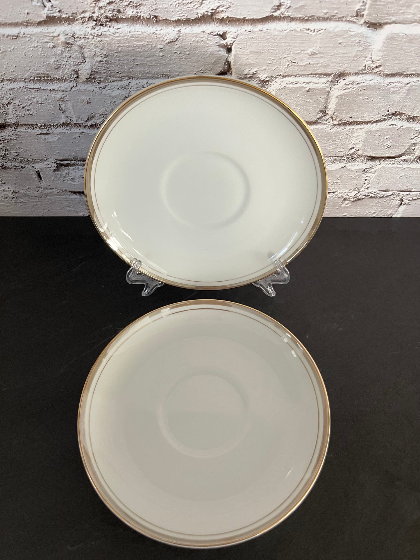2 Vintage 1950s Royalton China Golden Elegance Saucers – Fine Japanese Porcelain, Gold Trim