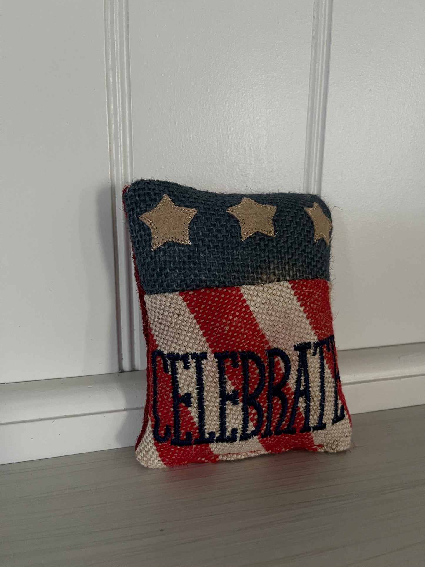 Vintage Patriotic Needlepoint Doorknob Hanger - Celebrate Red, White, and Blue with Stars - Handmade USA Decor