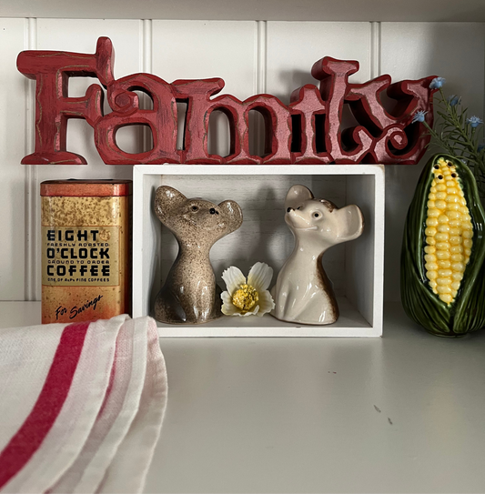 1990s Vintage Red Wooden “Family” Word Block — Rustic Farmhouse Mantel Sign