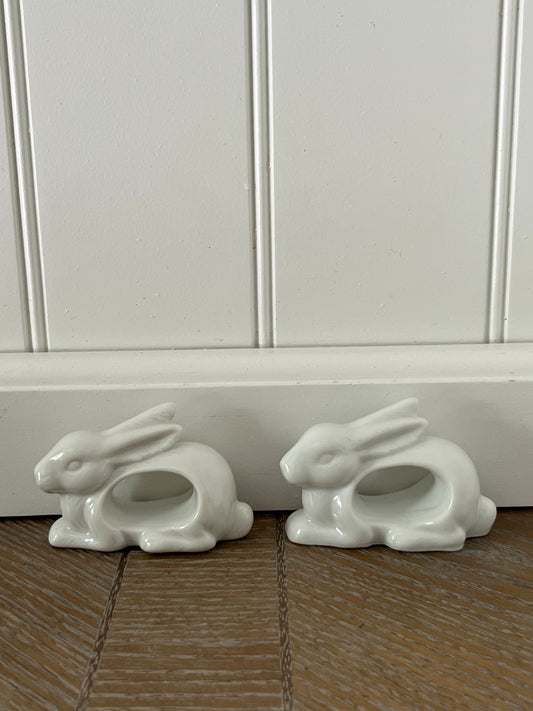 Vintage White Ceramic Porcelain Bunny Rabbit Napkin Ring Holders - Charming Collectible Home Decor (Set of 2)