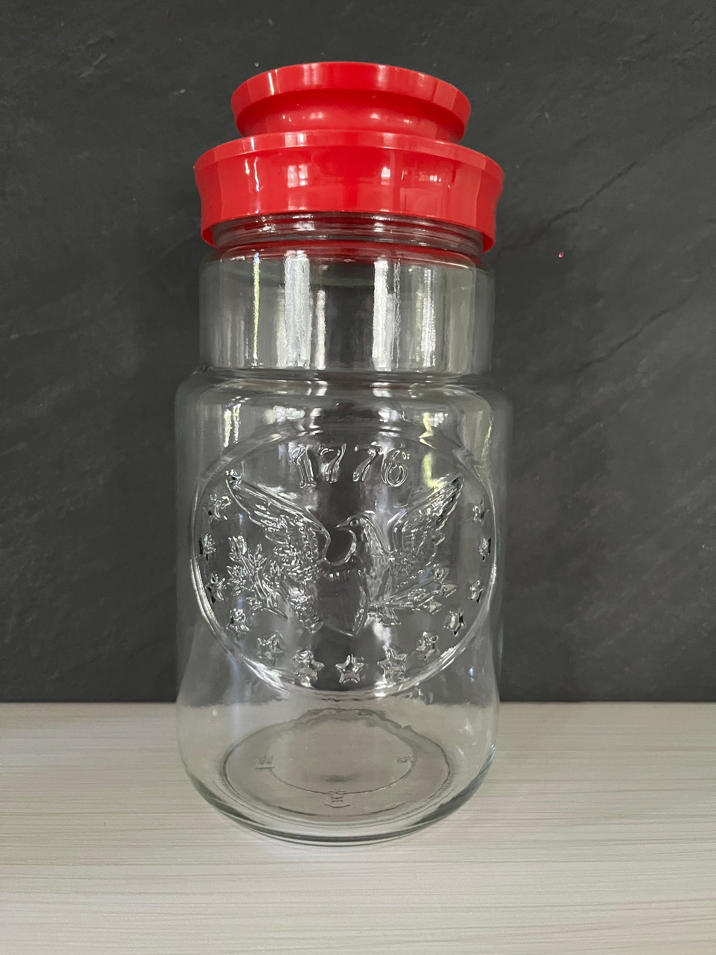 Vintage 1976 Bicentennial 1776 Eagle Glass Canister With Maxwell House Red Lid | Anchor Hocking Americana Kitchen Storage