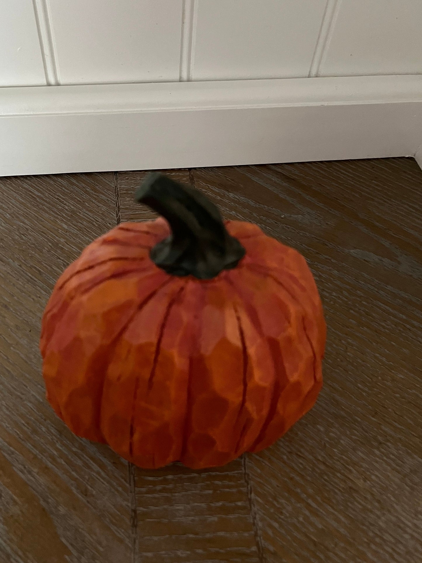 Carved-Wood Look Orange 5 1/2” Pumpkin Figurine | Folk Art Style Fall & Halloween Décor