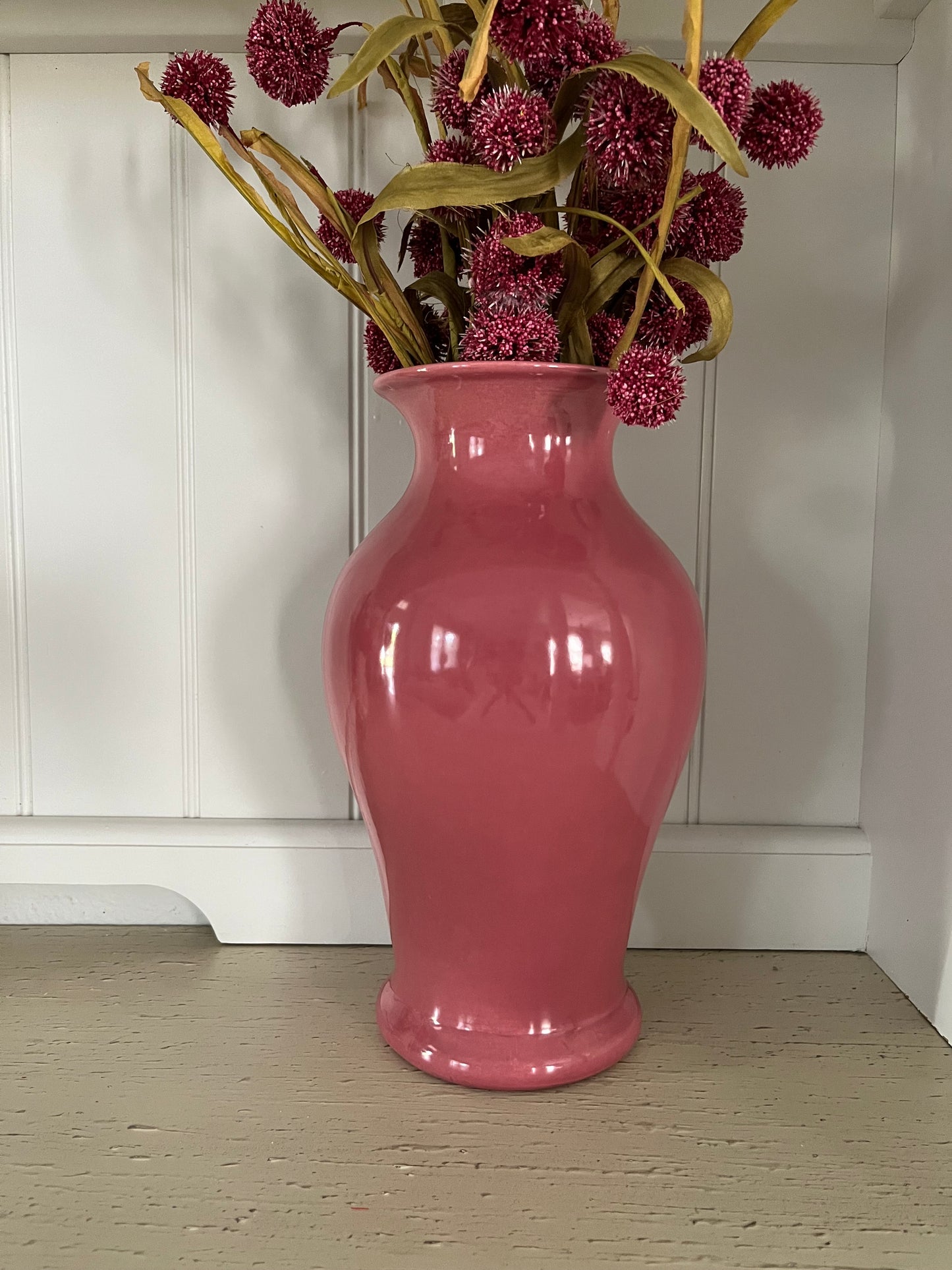 1950s Vintage Mauve Ceramic Ginger Jar Vase – Glossy Glaze, 13” Tall