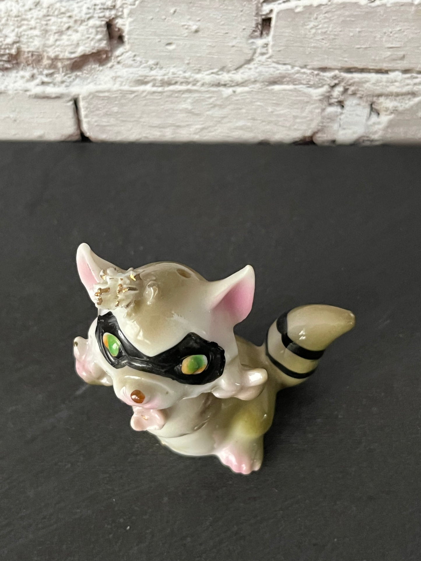 Vintage 1950s Spaghetti Ceramic Anthropomorphic Raccoon Salt Shaker