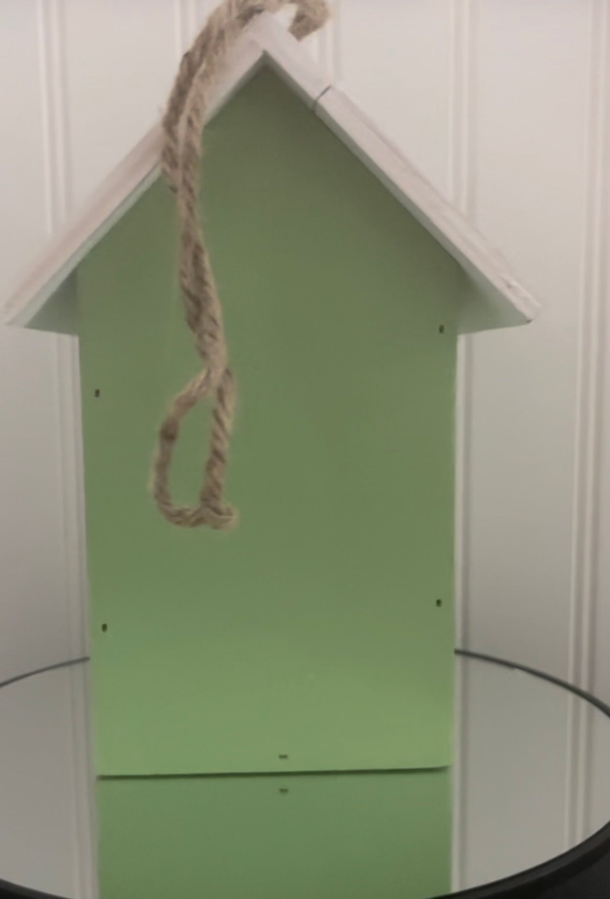 Vintage Style Adorable Small Green Birdhouse with butterfly appliqués