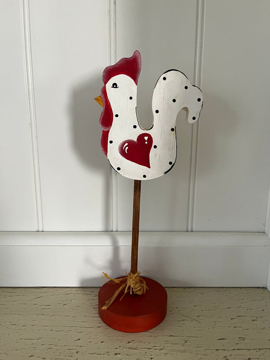 Vintage 1990s Hand-Painted Wooden Farmhouse Rooster Stand — Country Kitchen Decor