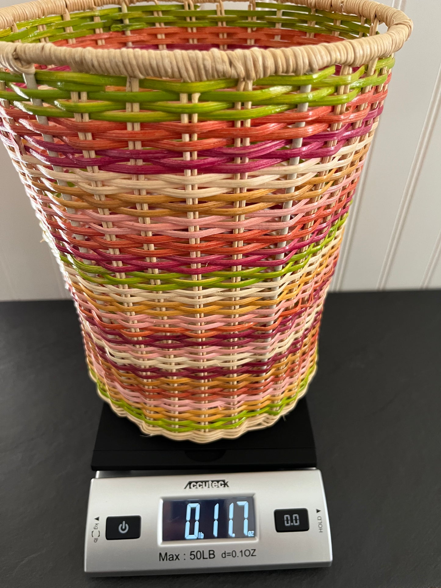 Vintage Multi-Striped Colored Rattan Basket -