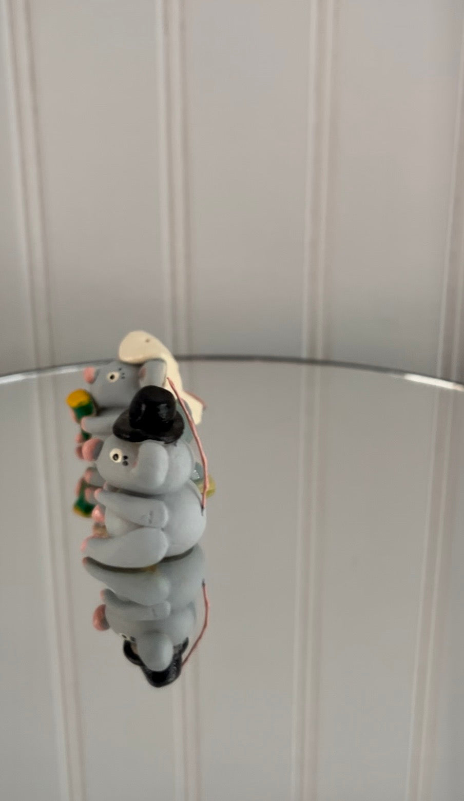 Vintage, circa 1980s Miniature Mouse Family Figurines — Bride & Groom Wedding Mice with Tiny Mouse