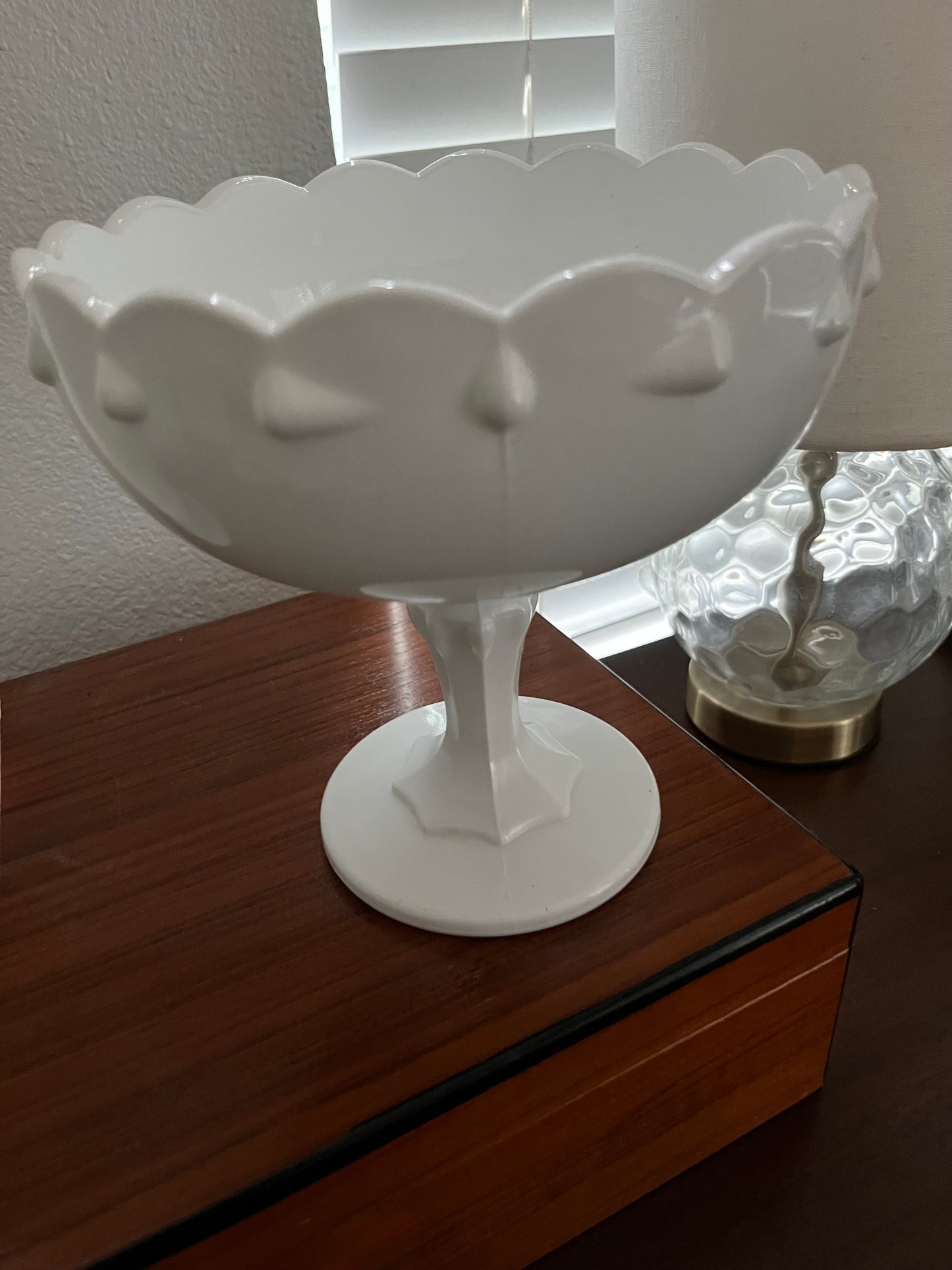 Vintage Indiana Glass Large 7”x 7" Teardrop Milk Glass Goblet Compote Pedestal Bowl - Timeless Elegance