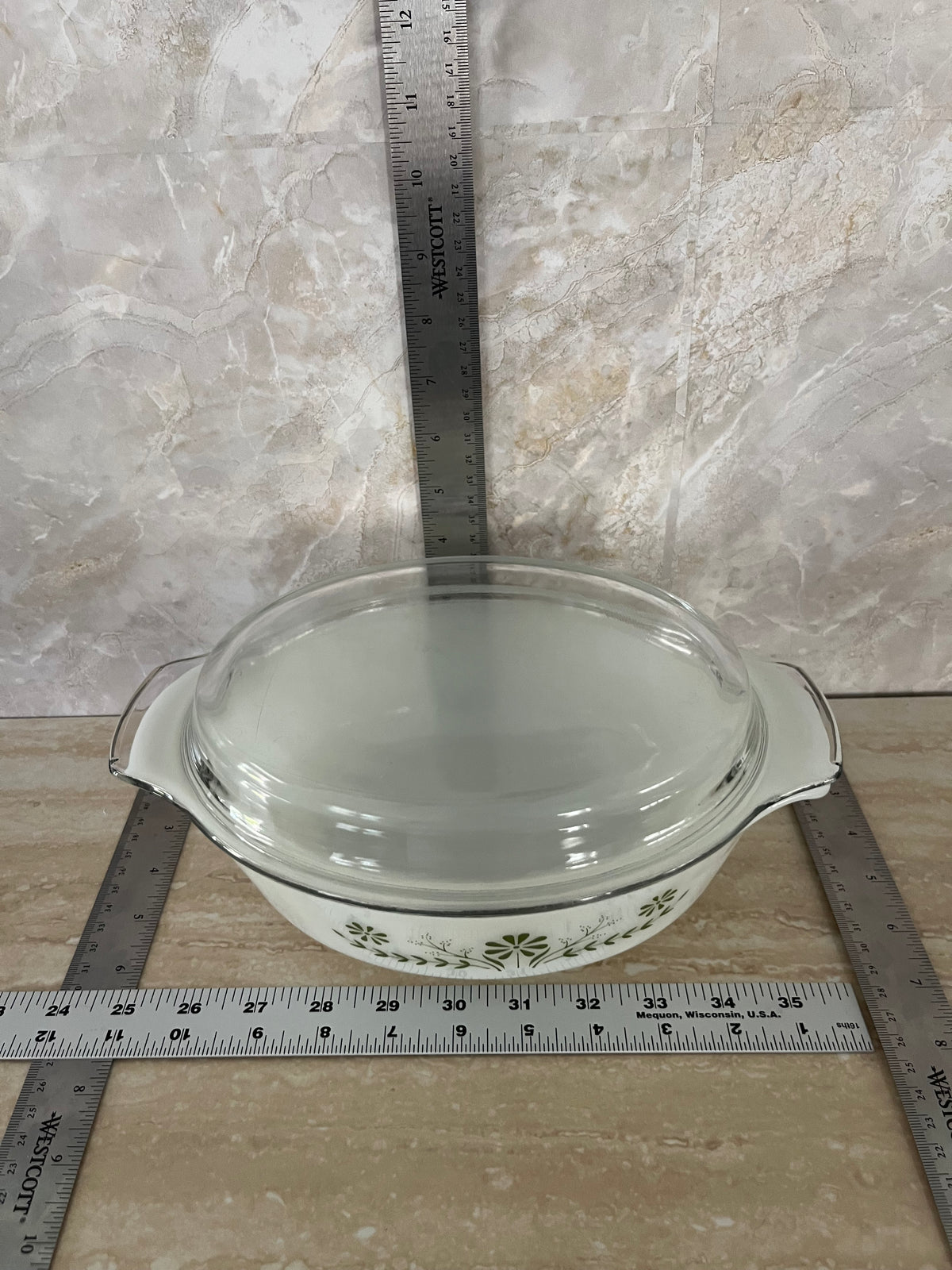Vintage 1970’s Fire-King Meadow Green #433 Oval Casserole Dish with Glass Lid – 1.5 Qt