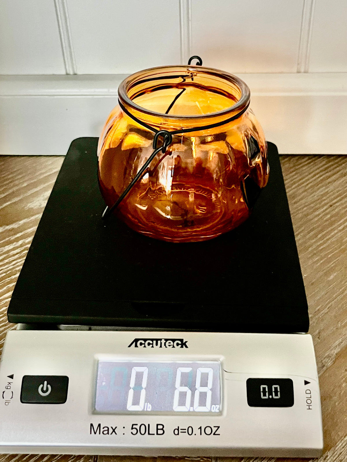 Amber Glass Jack-O’-Lantern Candle Holder | Small Halloween Pumpkin Pail, Curated Shelf & Trinket Display Décor