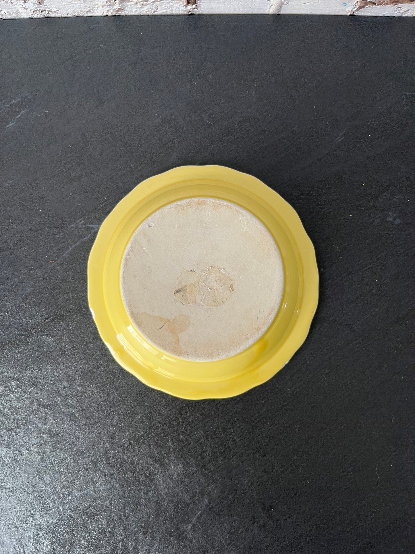 Vintage Yellow Ceramic Trinket Dish Embossed Rim Cottage Farmhouse Ring Dish 1960s