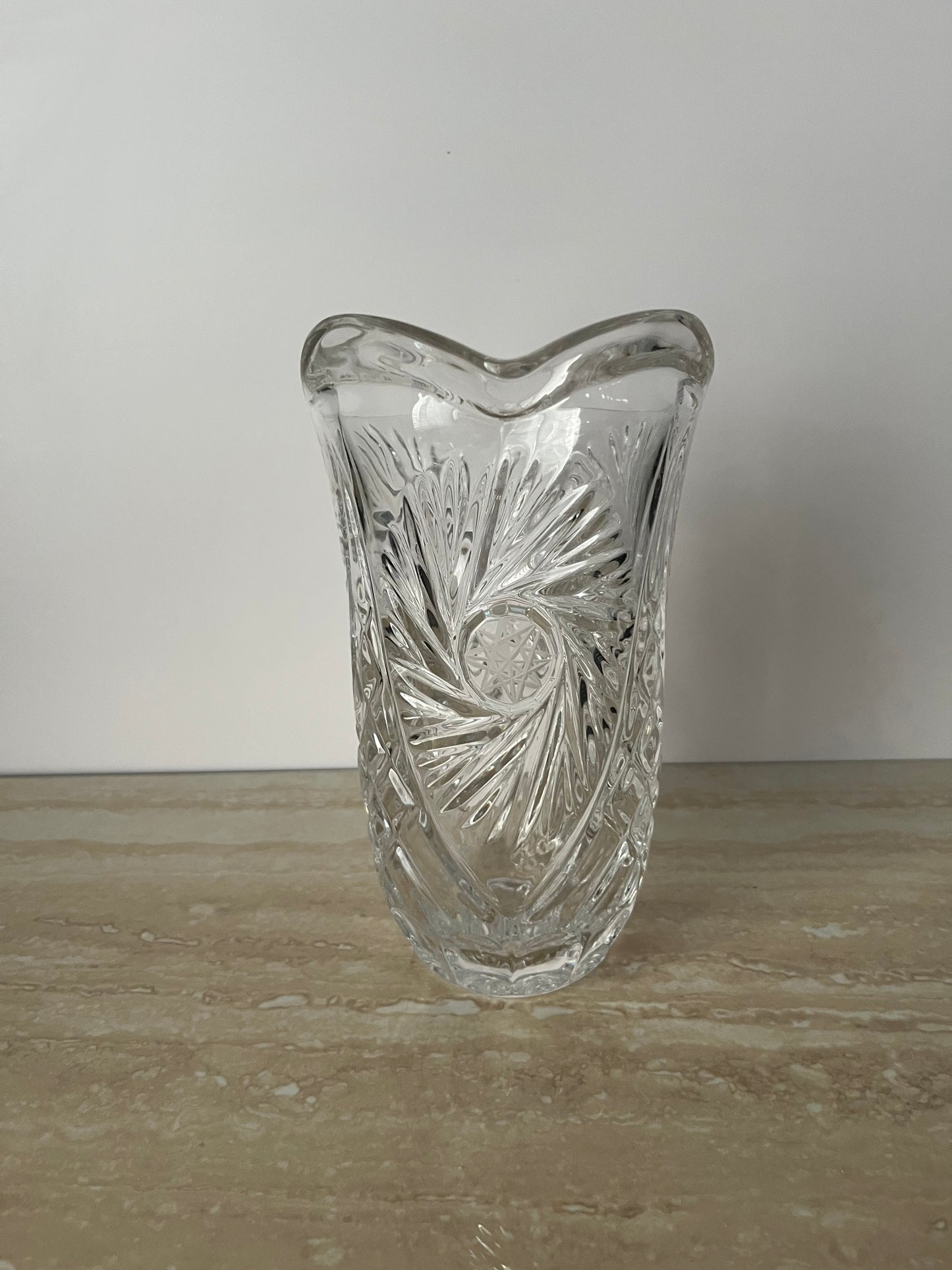 Vintage Cut Crystal Pitcher – Pinwheel Hobstar Brunswick Pattern – 8” Clear Crystal Water or Juice Pitcher – Mid Century Glassware