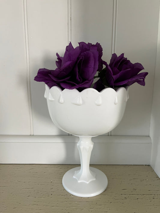 Vintage Indiana Glass Medium 5 1/2"x 7 1/2" High Teardrop White Milk Glass Goblet  Compote Pedestal Bowl _- Timeless Elegance
