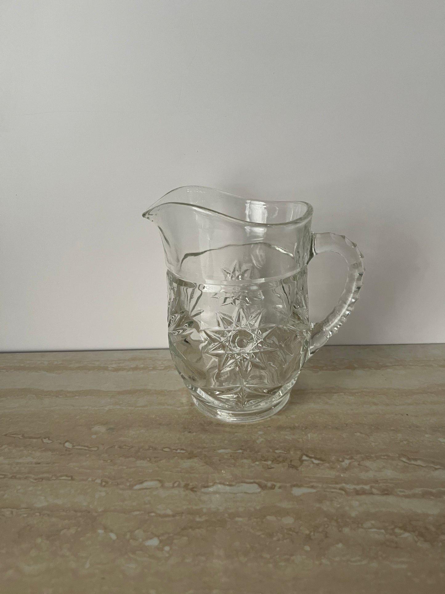 1960s Anchor Hocking Prescut Star of David Small Glass Pitcher – Early American Pressed Glass (EAPC) Creamer / Syrup Pitcher