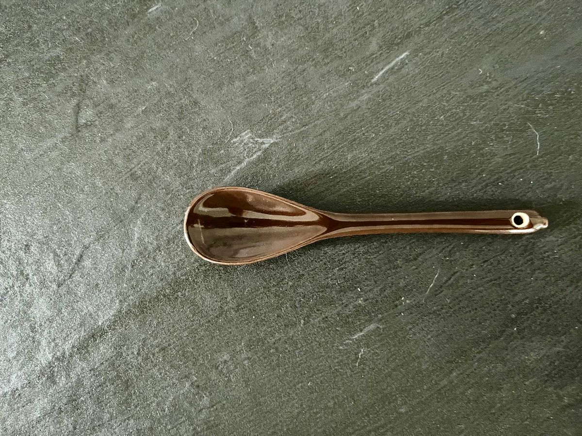 Vintage Style Chocolate Brown  Ceramic Spoon – 4” Condiment / Demitasse Spoon – Retro Kitchen Accent
