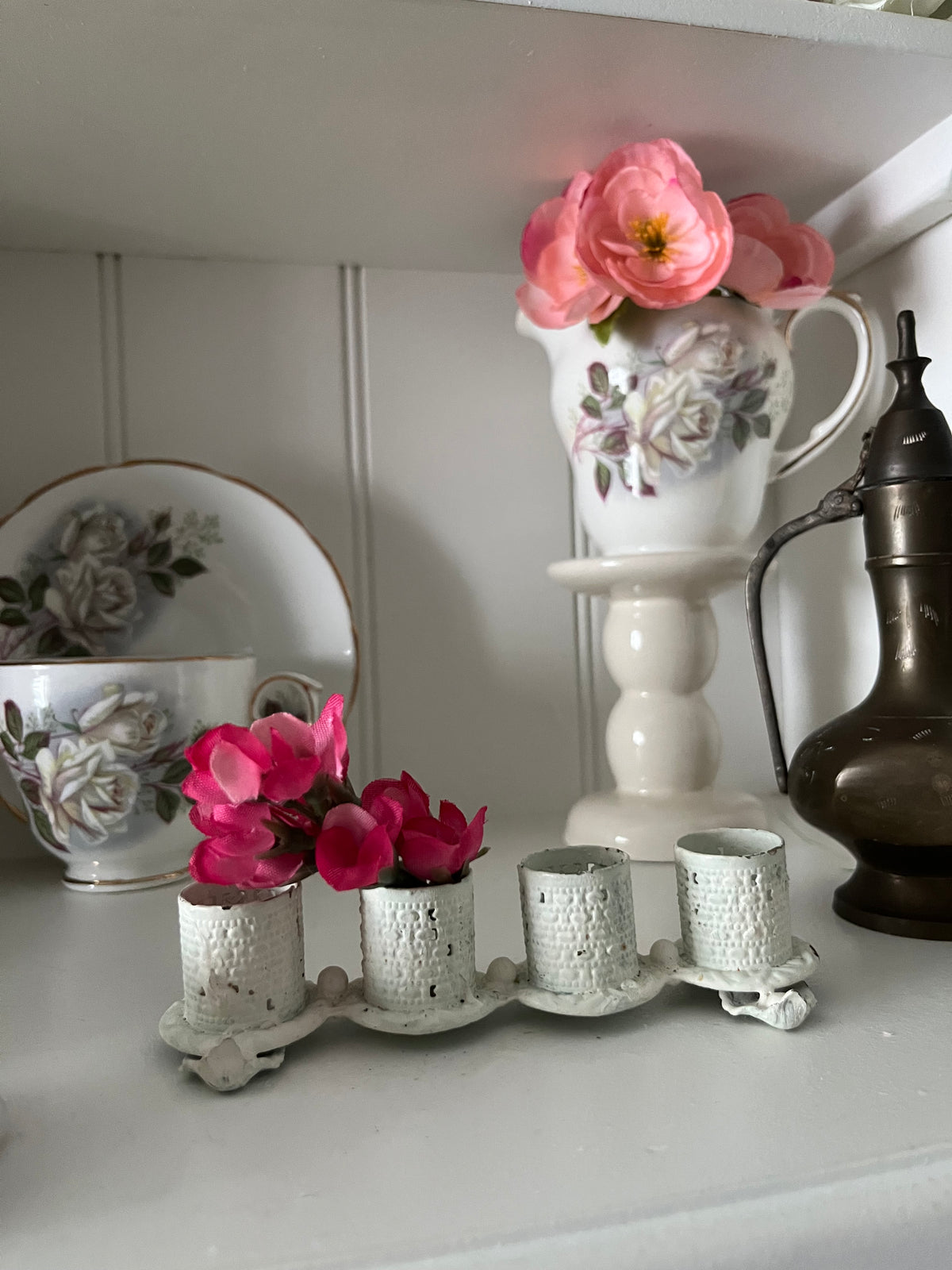 Vintage White Filigree Lipstick Holder - Elegant Beauty Accessory from a Bygone Era