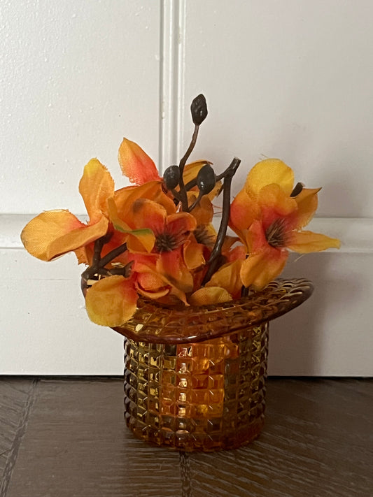 Vintage Amber Glass Tapered Block “Hat” Toothpick Holder | c. 1960s–1970s