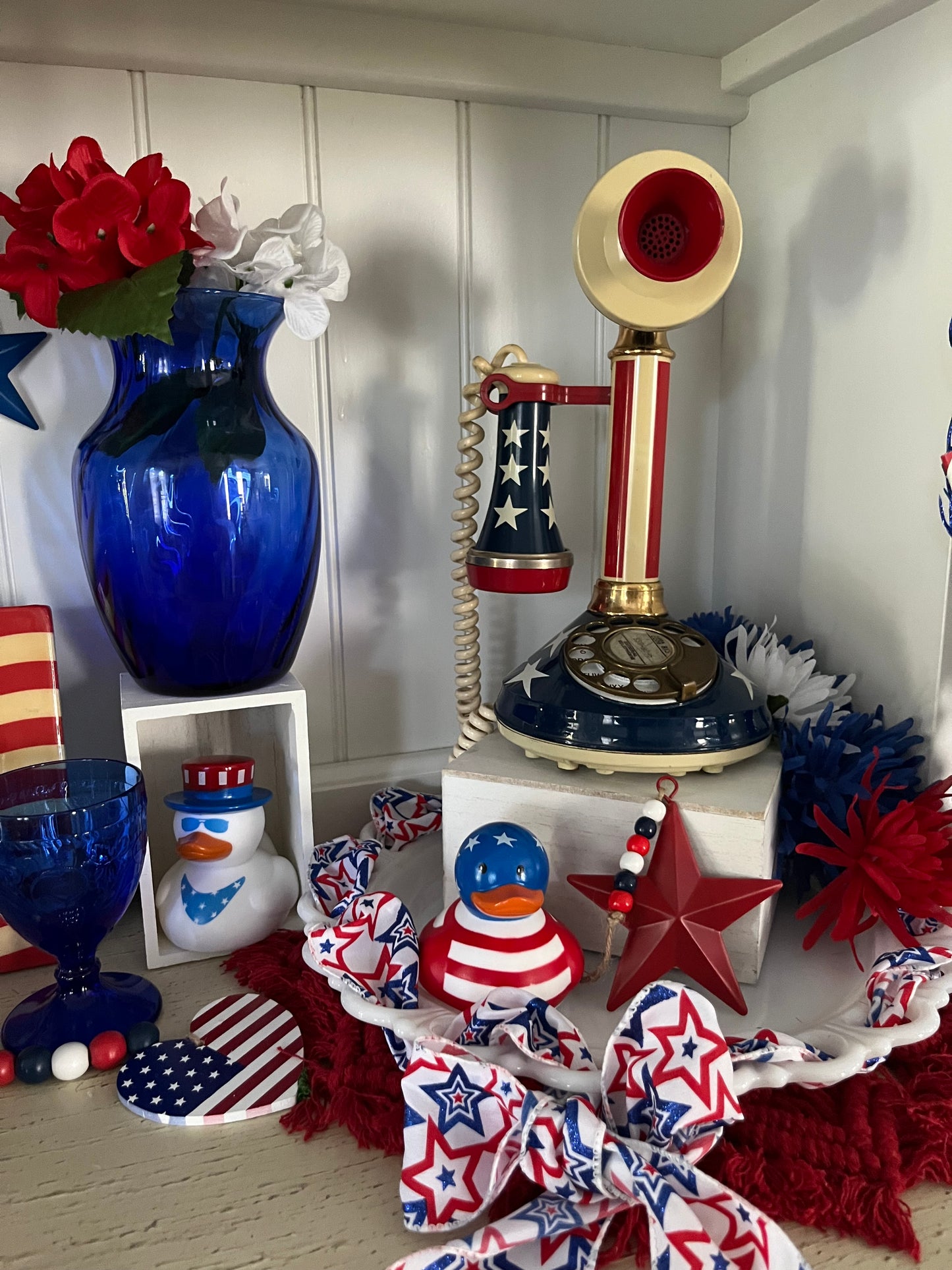 Vintage American Telecom Bi-Centennial Candlestick Rotary Phone - 1973 Red, White, & Blue Collectible