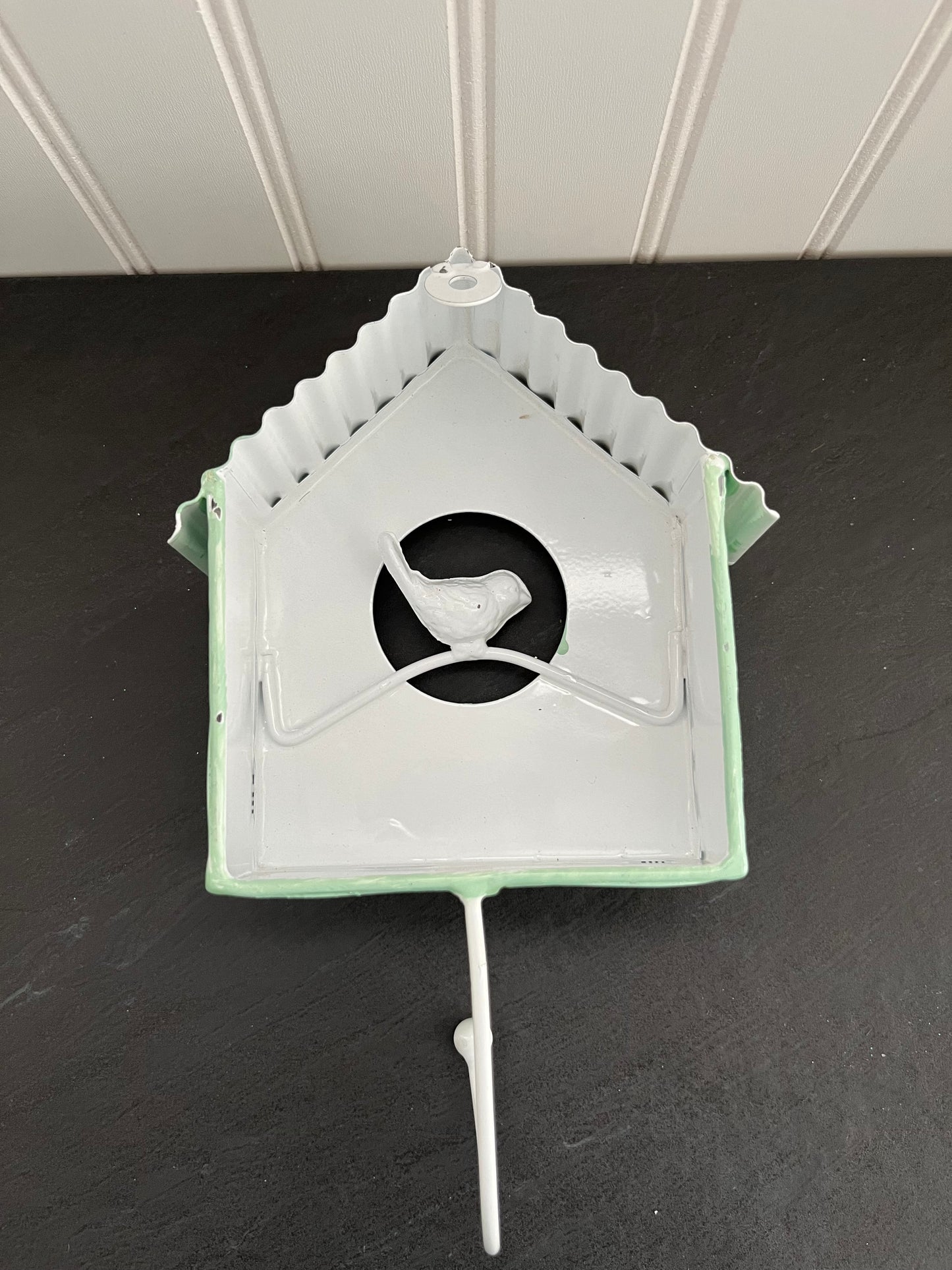 Green Metal Wall Hook Birdhouse With White Bird