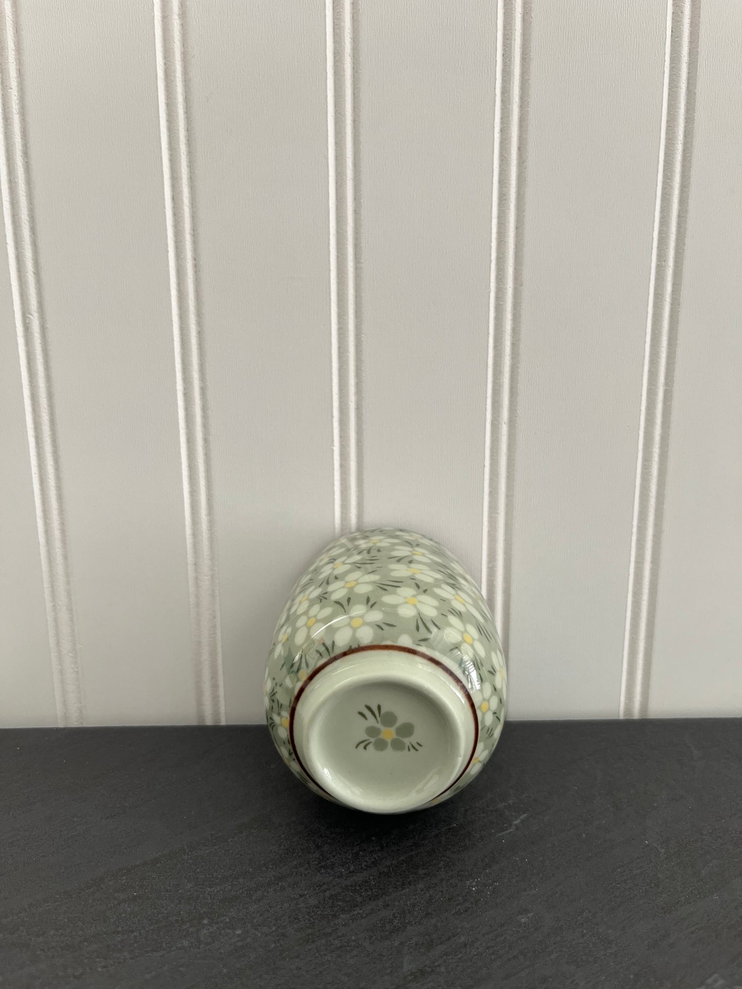 Vintage Japanese Daisy Sage Green Teacup - Asian Style Porcelain Hand Painted Floral Cup