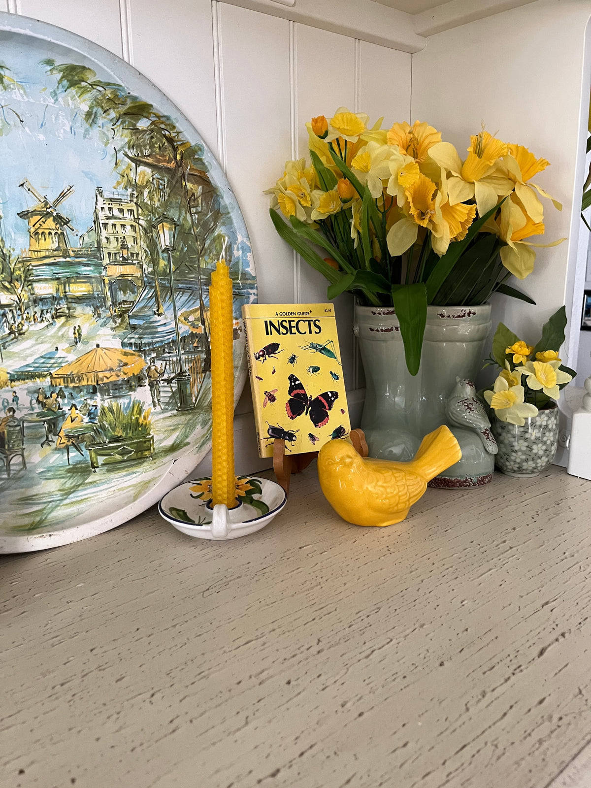 Vintage Style Sunshine Yellow Glazed Ceramic Bird -
