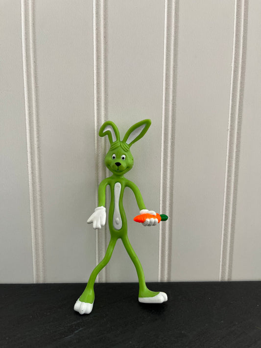 Vintage 1980s 90s Green Easter Bend D Bunny Bendy Toy - 5” Spring Bunny with Carrot