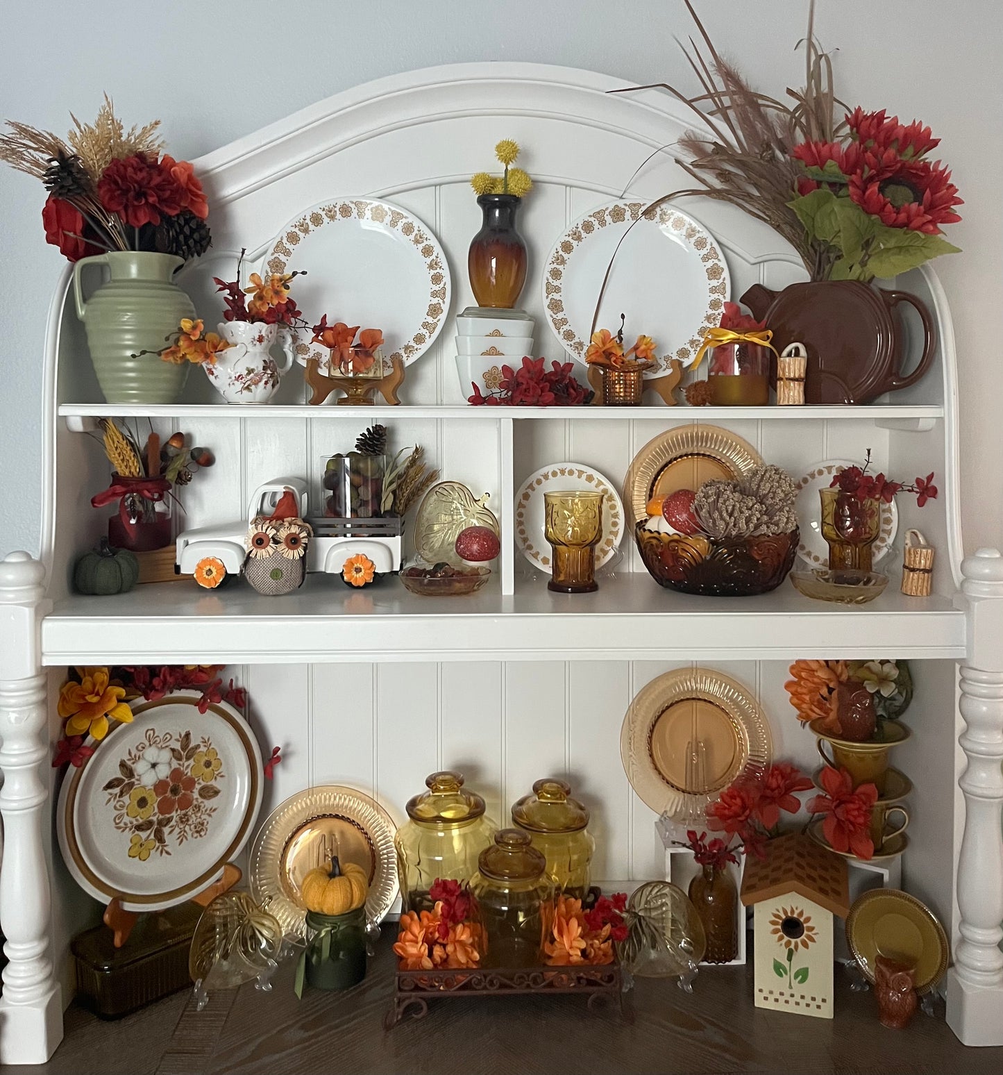 Vintage 1970s Amber Glass Ribbed Refrigerator Dish with Lid | Fall Harvest Kitchen Storage
