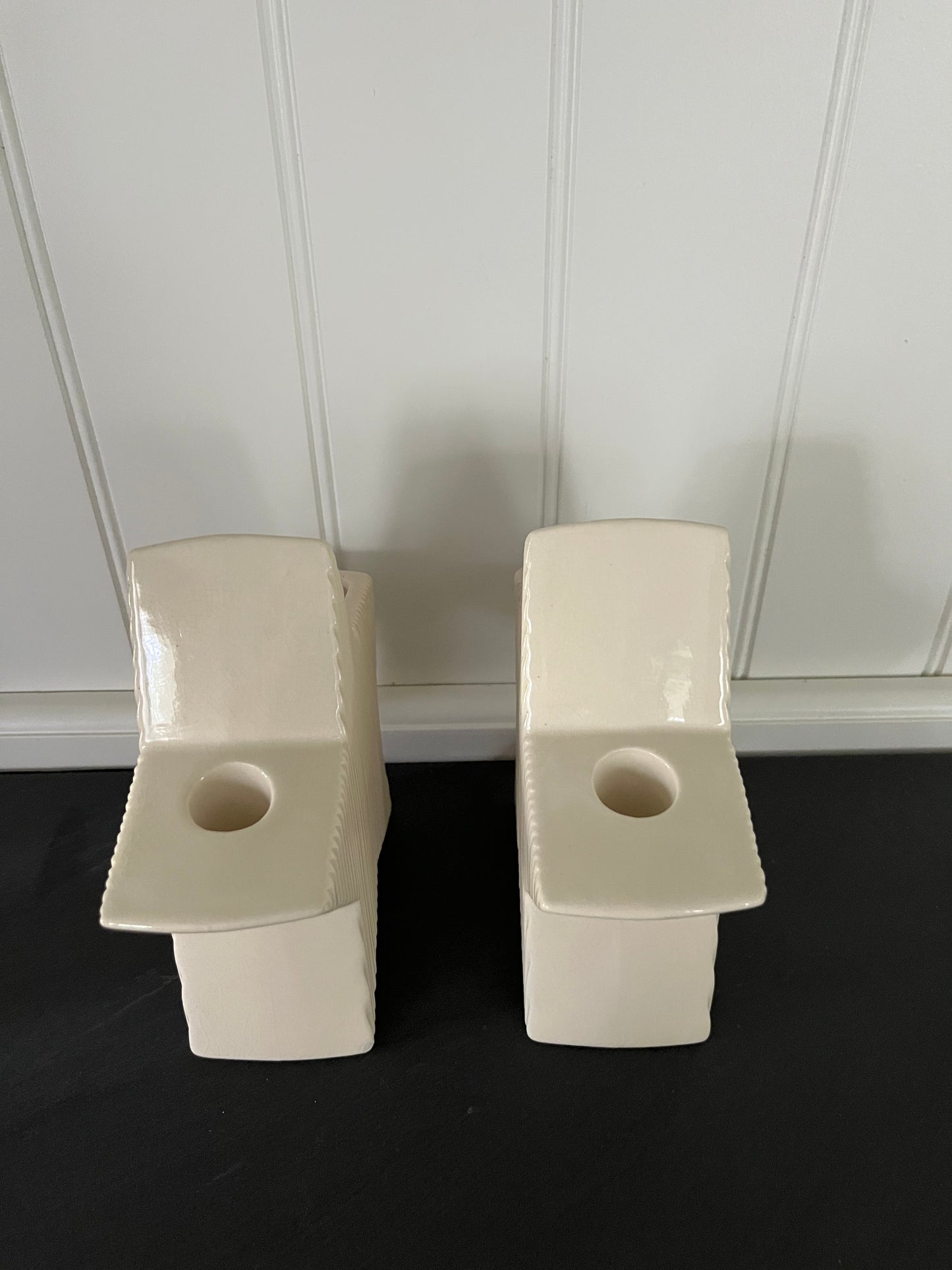 Pair Vintage 1950’s Royal Windsor Style Ivory Star Planter Candle Holders – Mid Century Modern