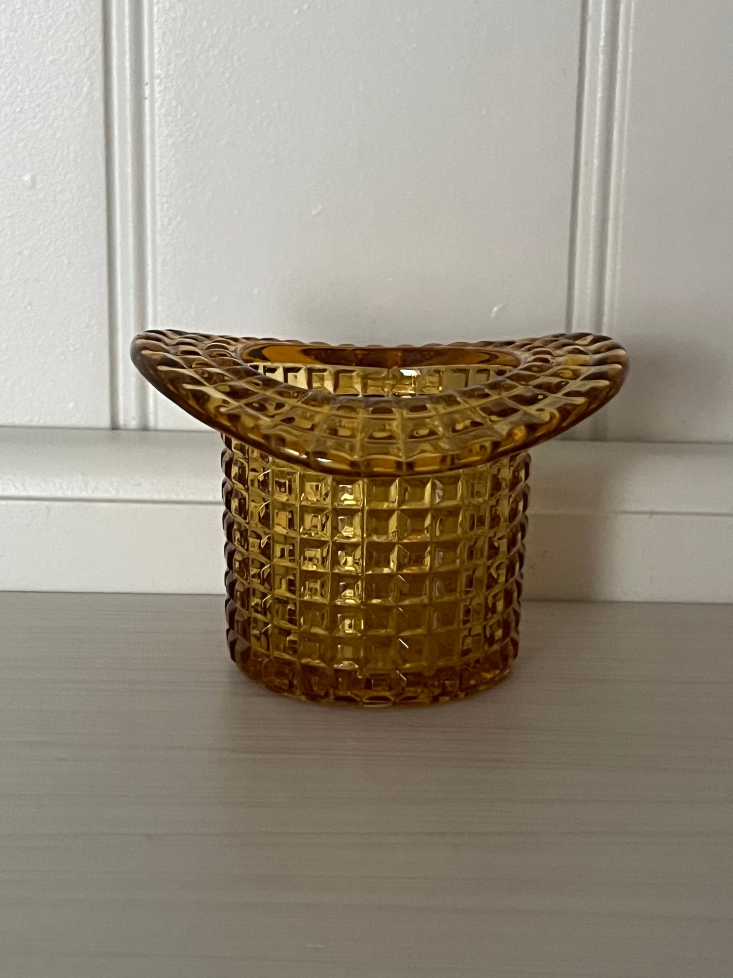 Vintage Amber Glass Tapered Block “Hat” Toothpick Holder | c. 1960s–1970s
