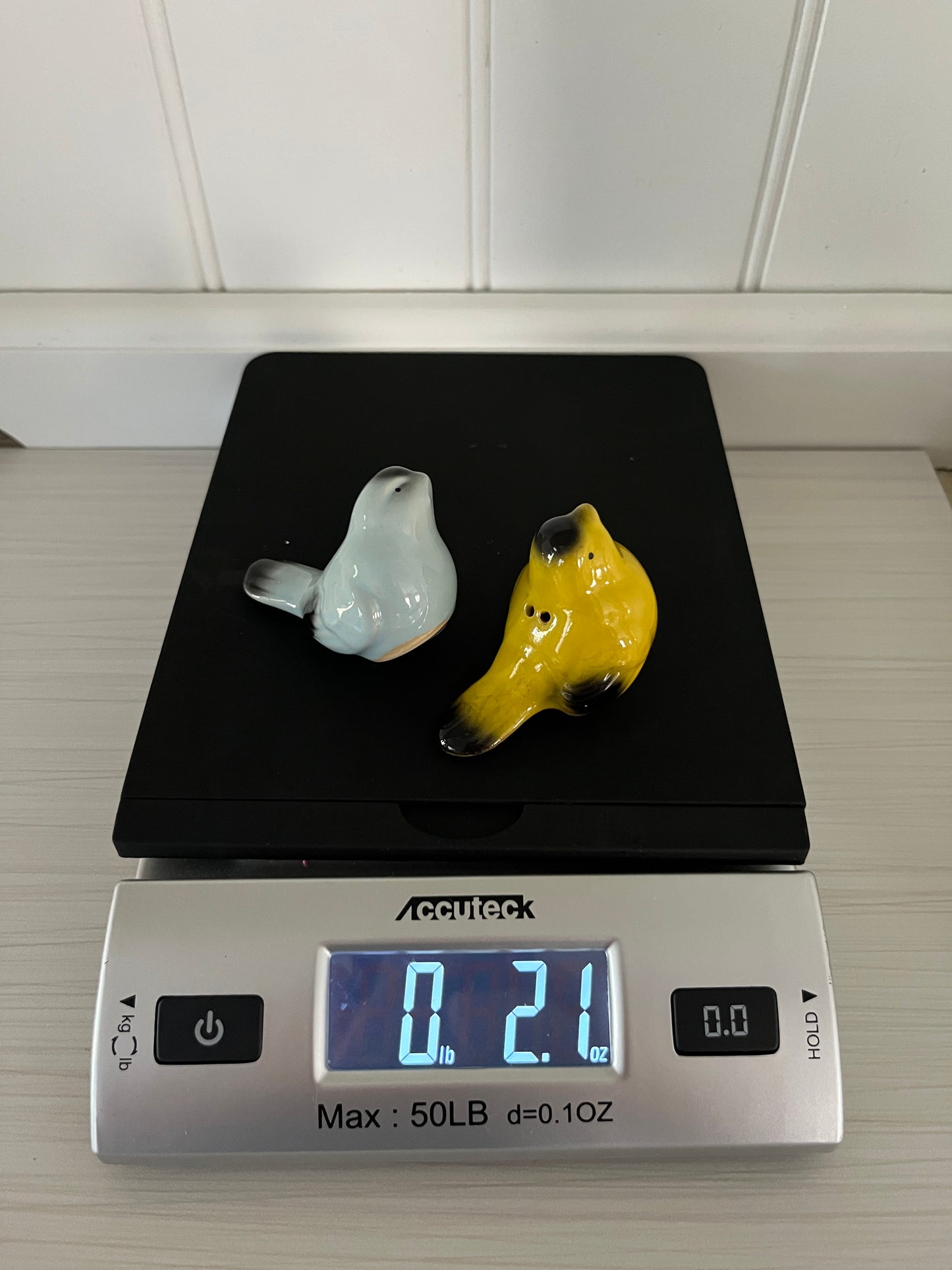 Vintage Ceramic Bird Salt & Pepper Shaker Set – c. 1990s Glazed Yellow & Blue Pair