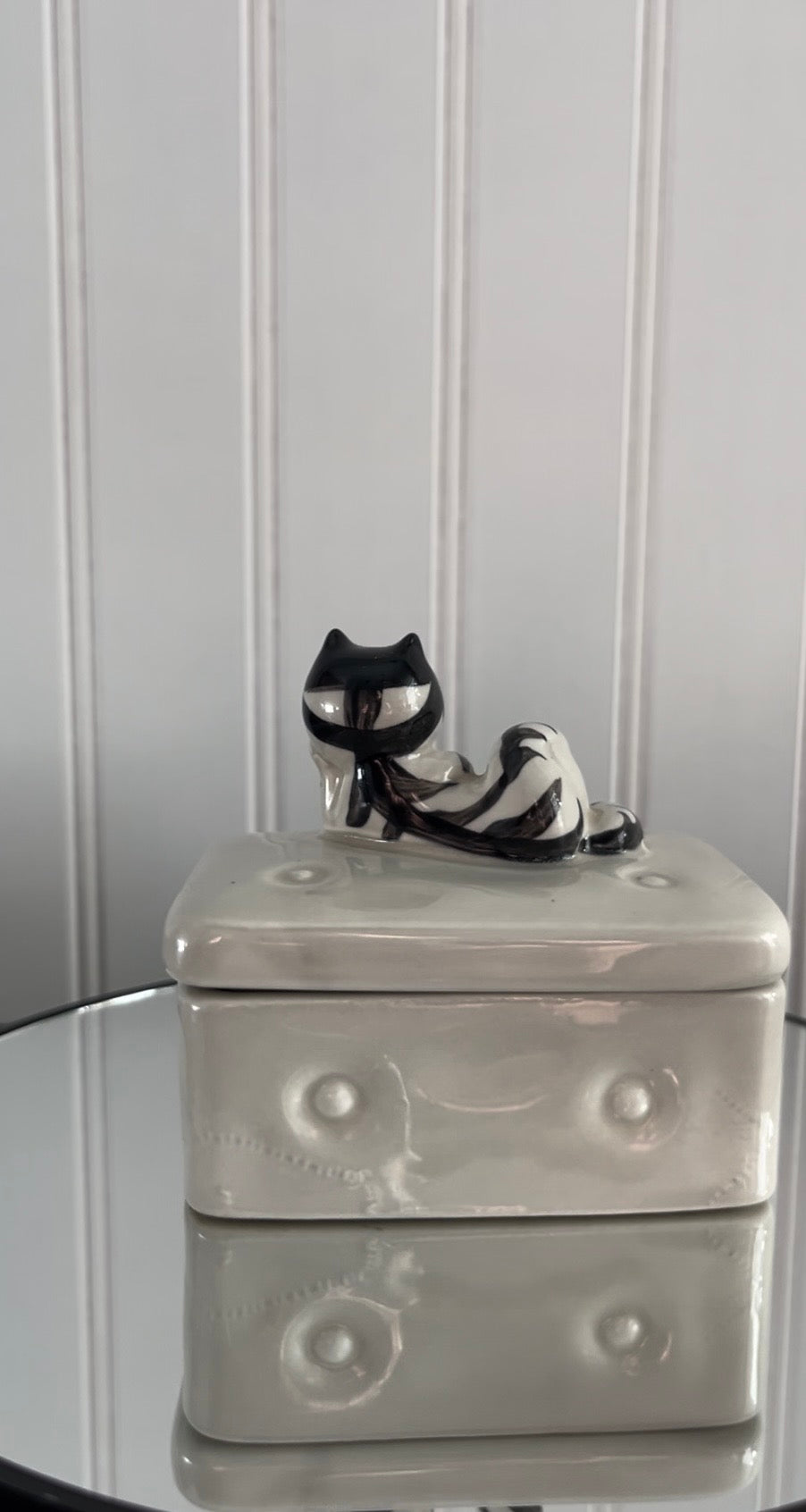 Vintage c1980’s Takahashi San Francisco Ceramic Cat Trinket Box Lidded Dish