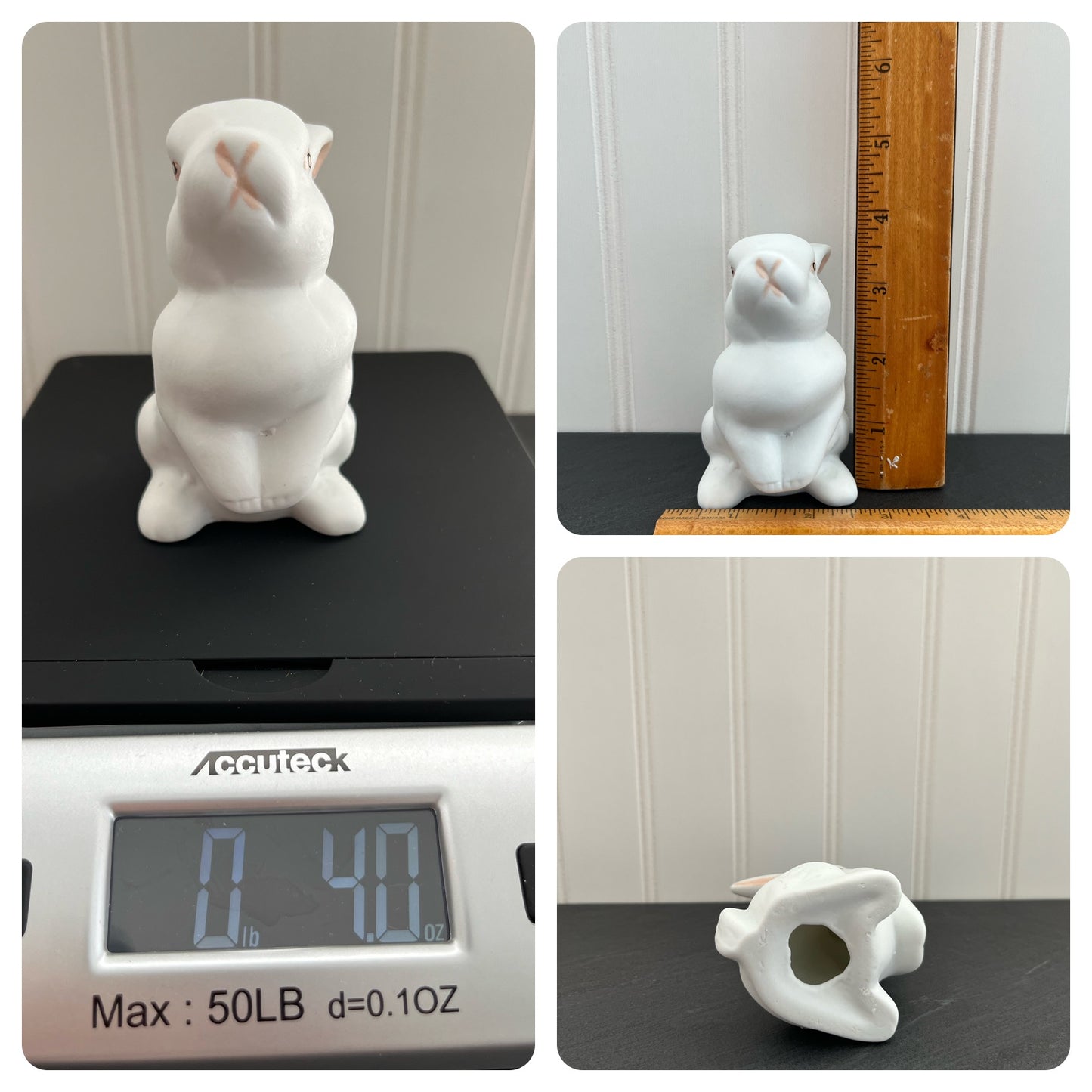 Vintage Ceramic Sweet White Bunny with Pink Eyes,  Nose & Ears- Cottage Decor