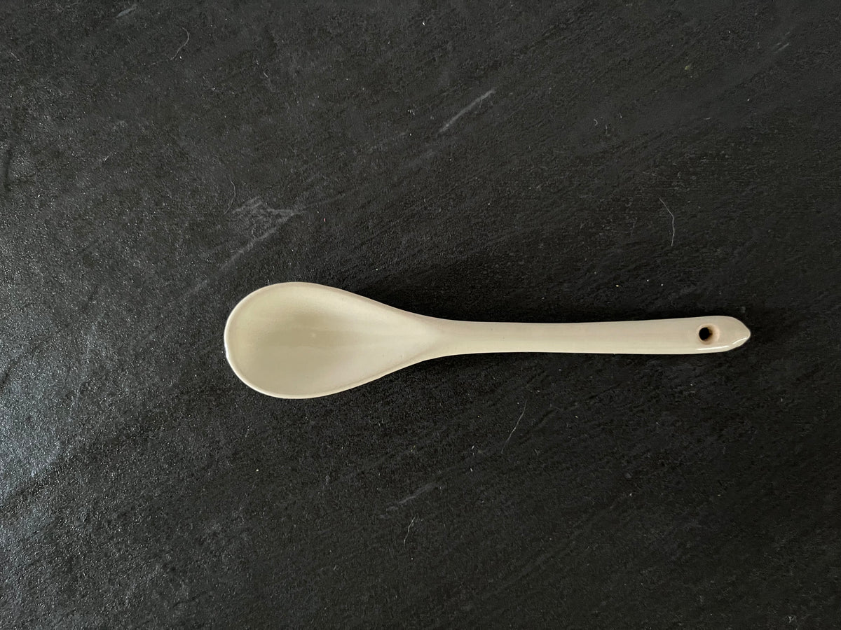 Creamy White Ceramic Demitasse Spoon with Hanging Hole | Vintage-Style Kitchen Spoon