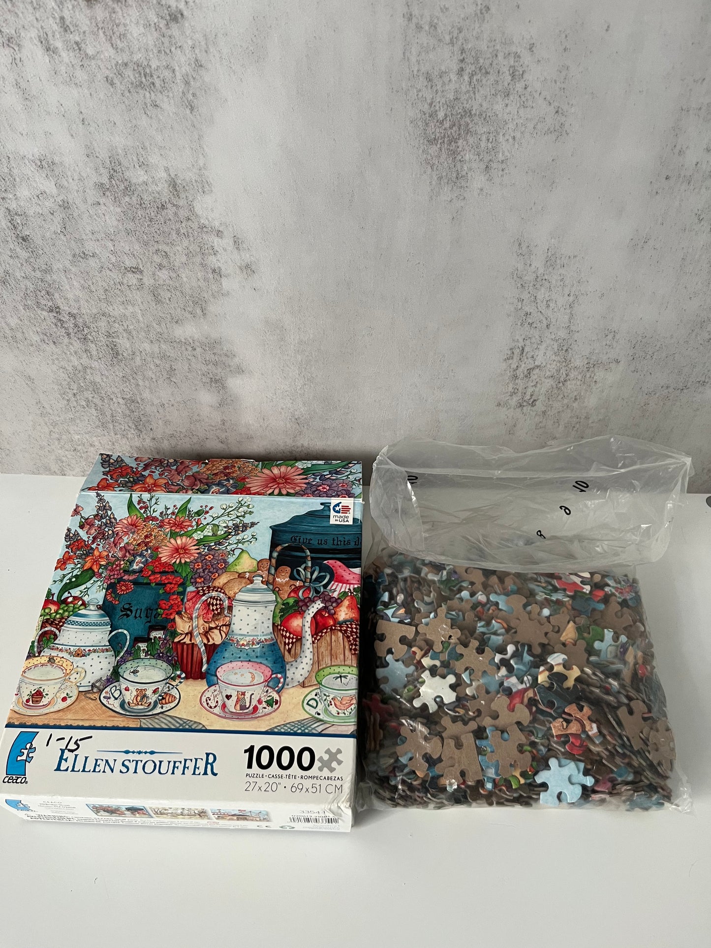 Vintage Style  Ellen Stouffer “Sugar & Spice Tea Table” 1000 Piece Puzzle – Ceaco – Cottage Floral Kitchen Still Life