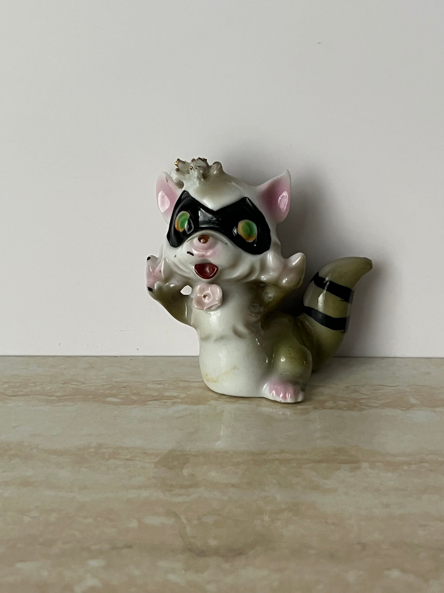 Vintage 1950s Spaghetti Ceramic Anthropomorphic Raccoon Salt Shaker
