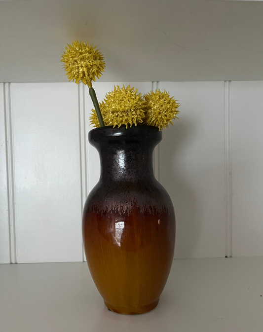 Vintage Brown & Copper Shimmer Drip-Glazed Vase – 6″ Tall Rustic Ceramic Decor