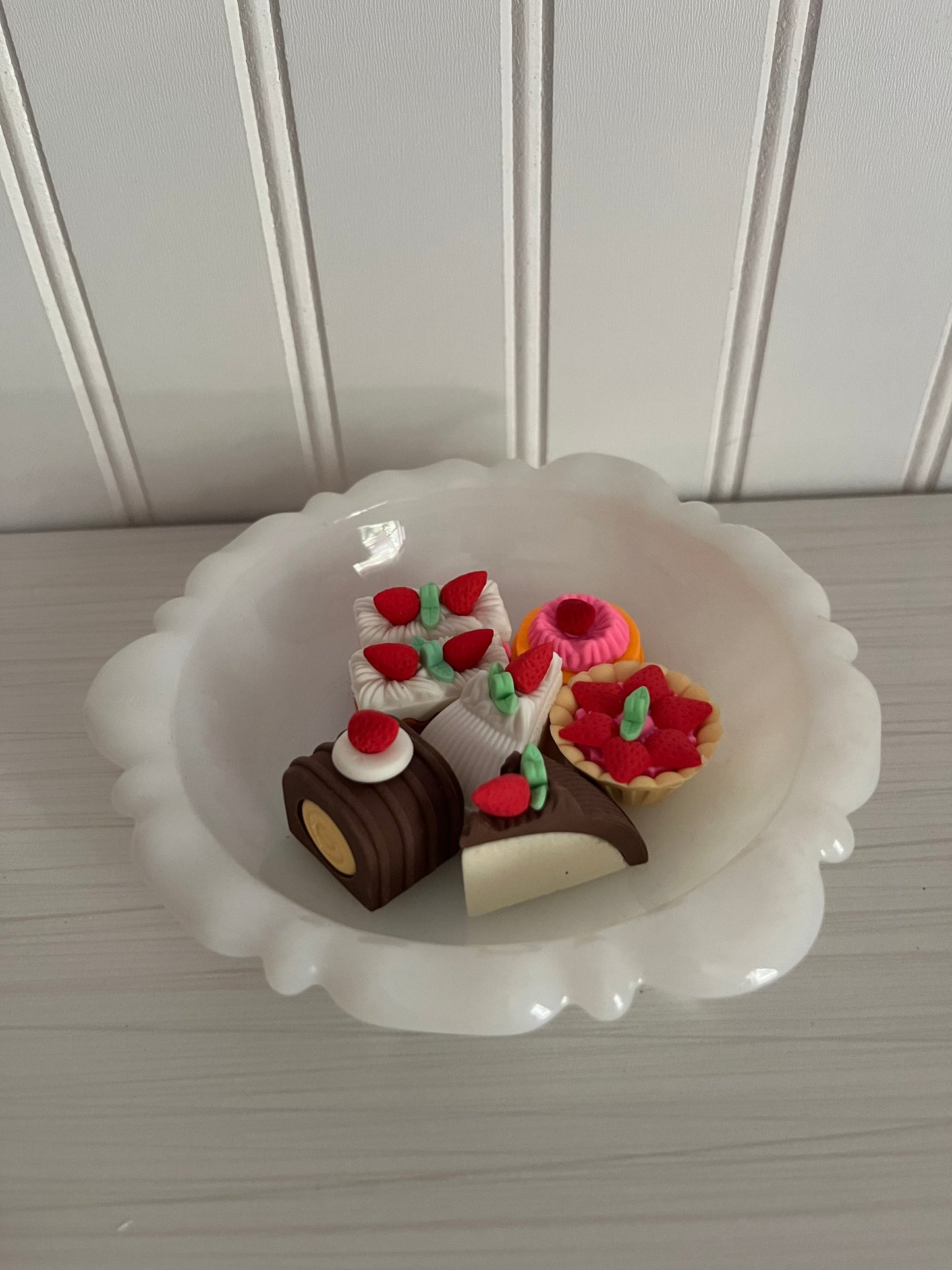7 Mini Food Erasers - Japanese Strawberry Cakes & Desserts by Iwako, 3D Stationary