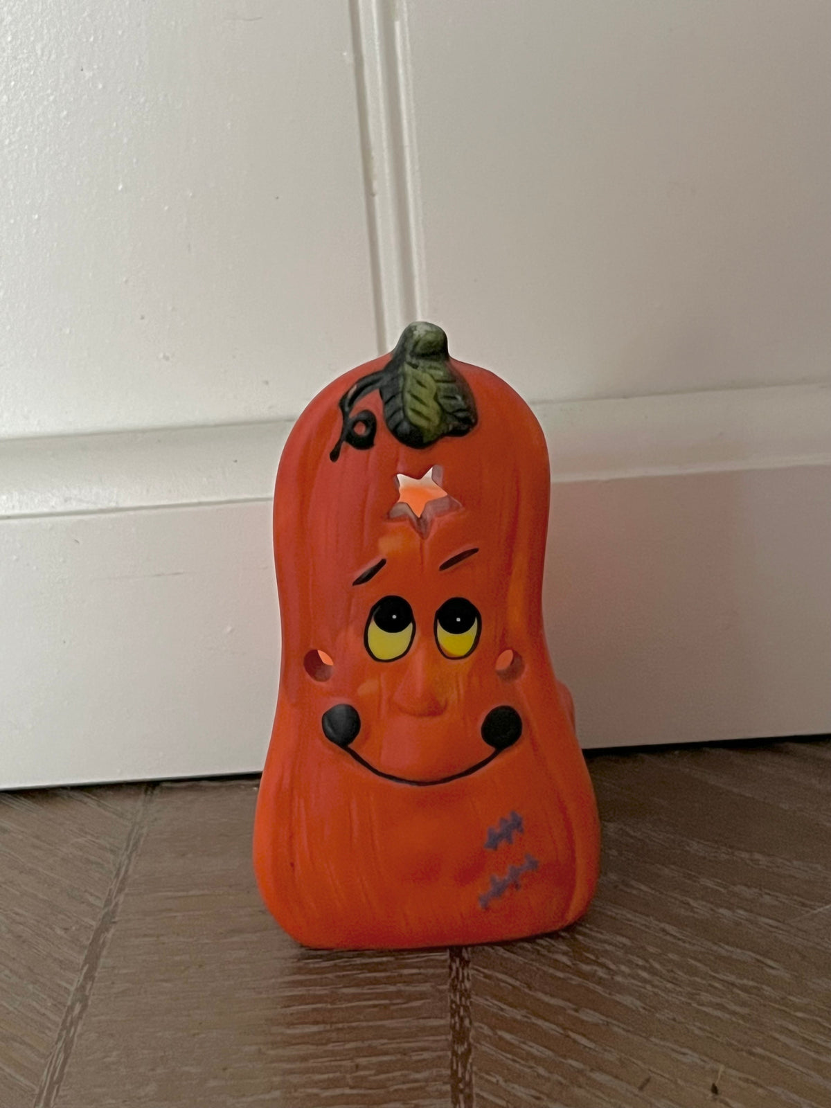 Vintage Trick or Treat! Halloween Ghost & Pumpkin Tealight Candle Holder Pair