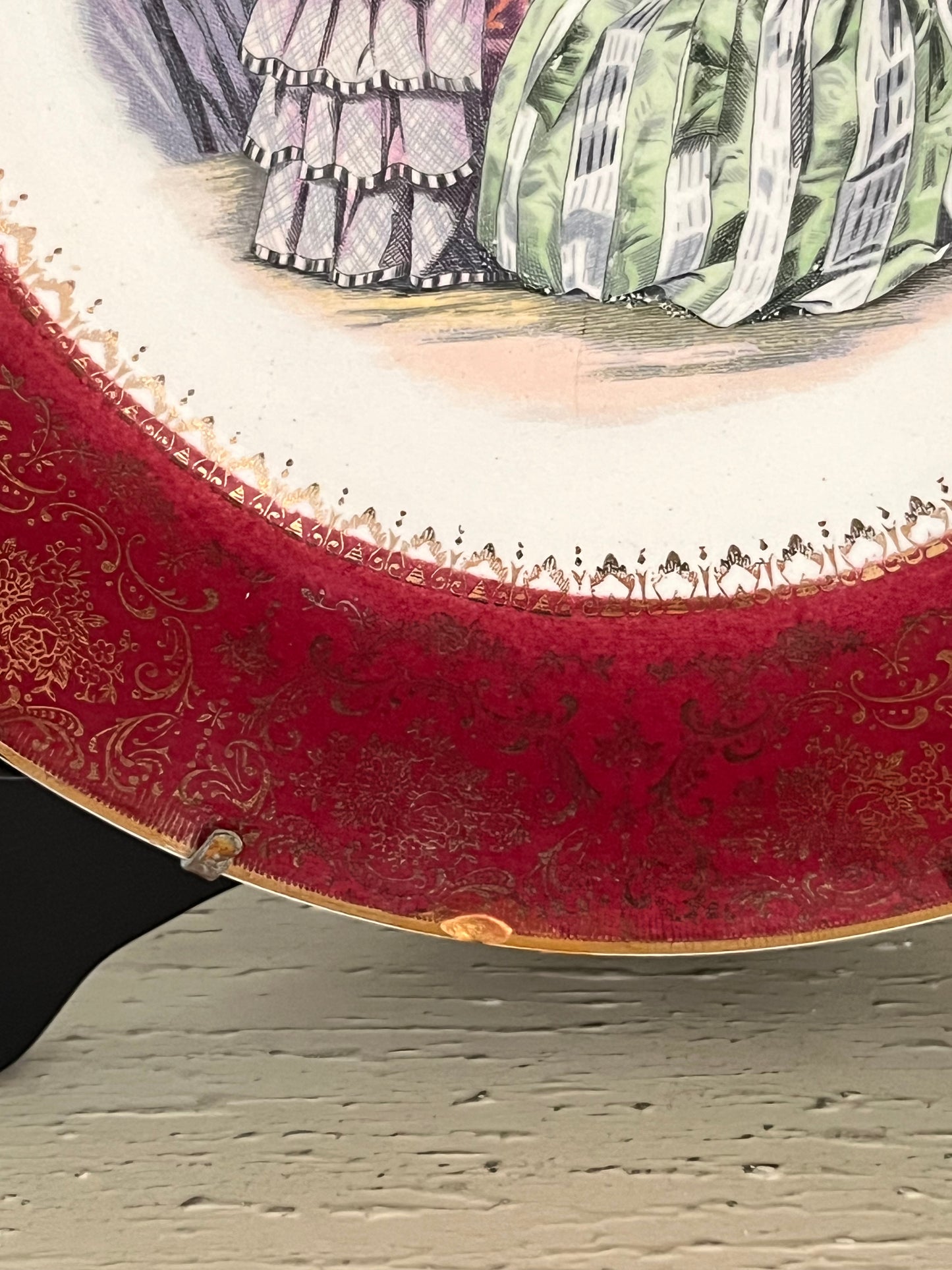 Vintage Imperial Salem China Victorian Ladies Display Plates – Set of 2 with 23K Gold (c. 1940s–1950s) | Godey-Inspired Regency Pair