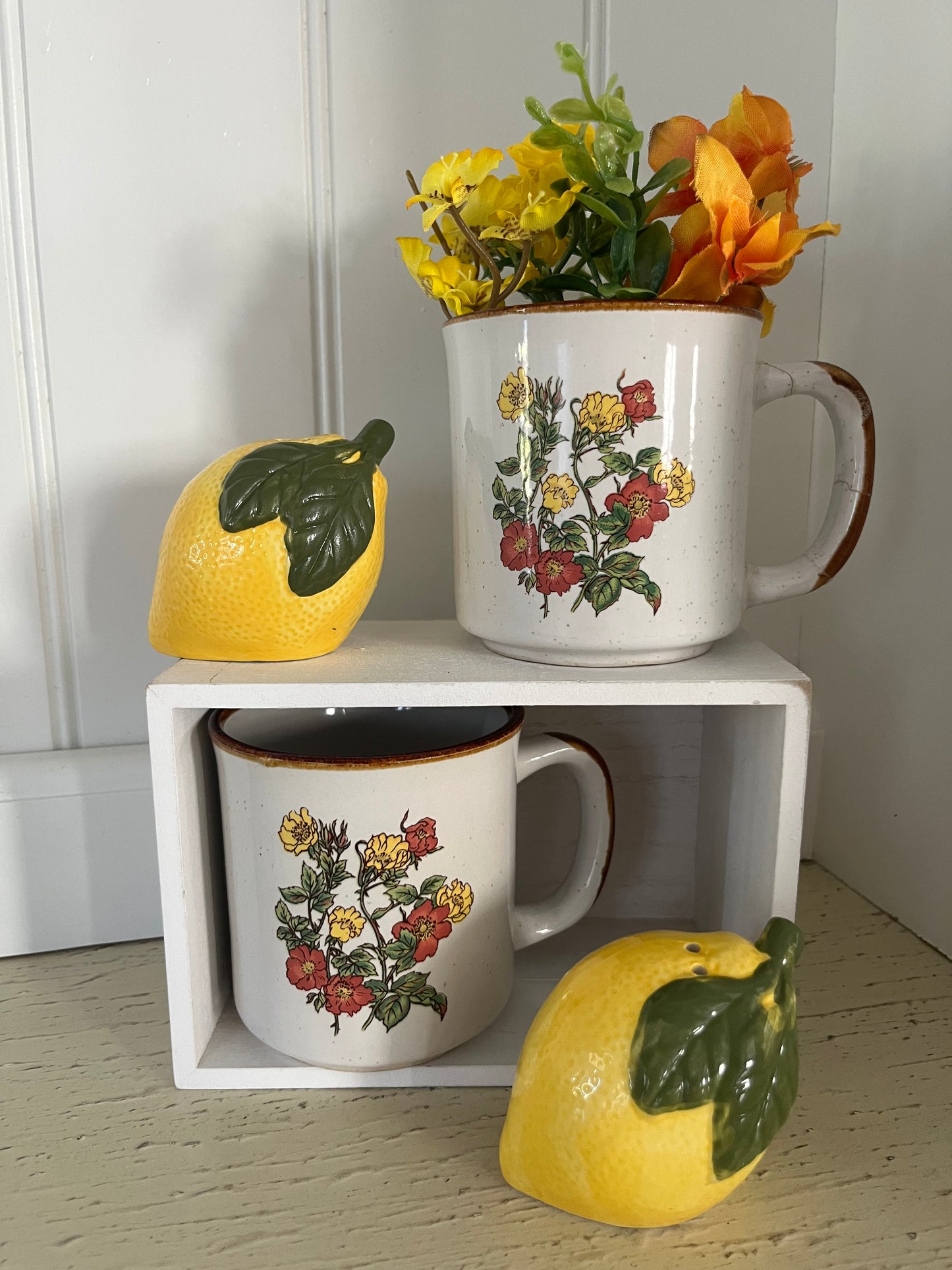 Vintage Ceramic Lemon Salt and Pepper Shakers – 1980s