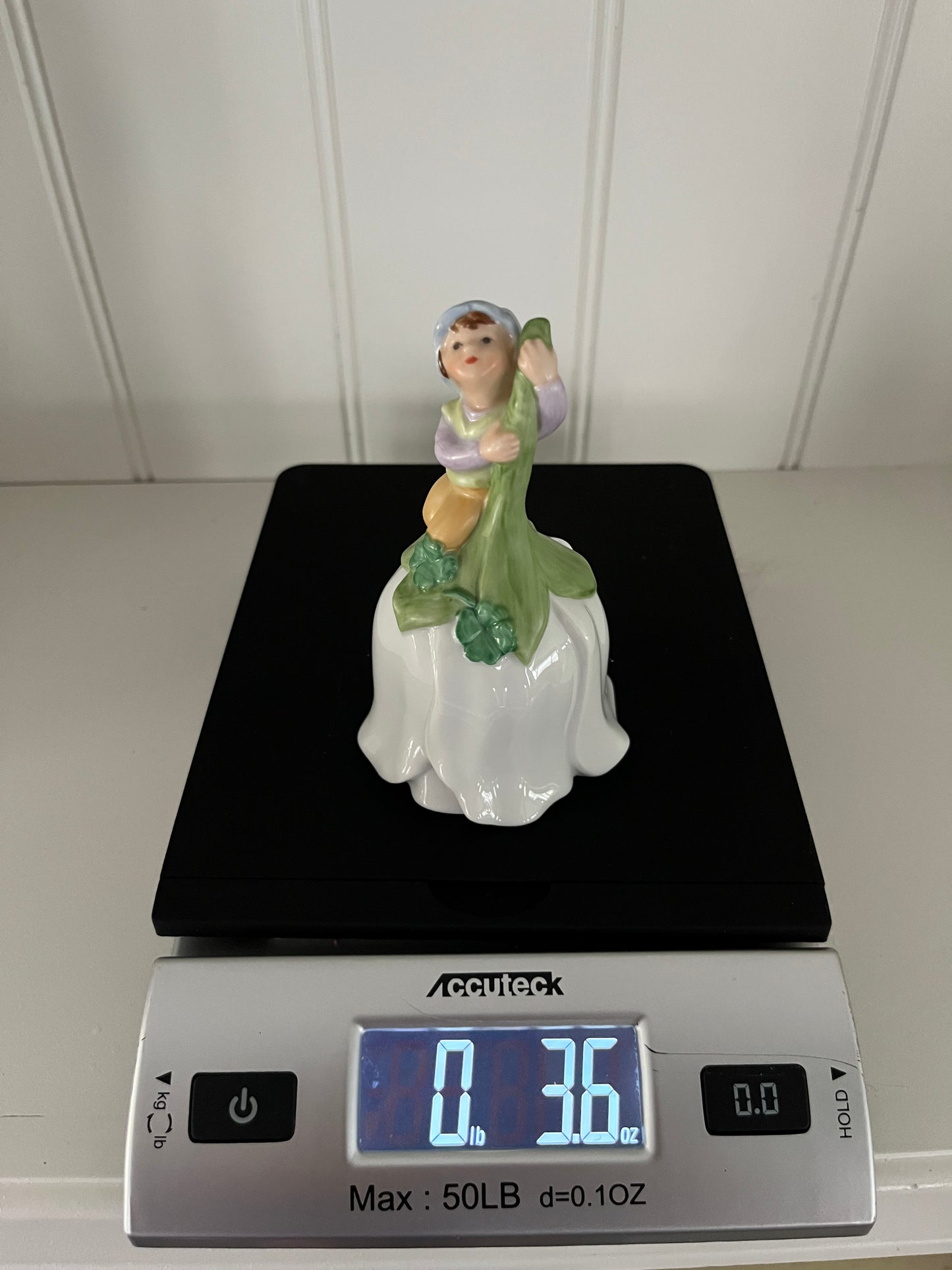 Vintage 1983 Avon “Good Luck Bell” – Leprechaun Pixie Elf– White Tulip Blossom shaped Porcelain Bell