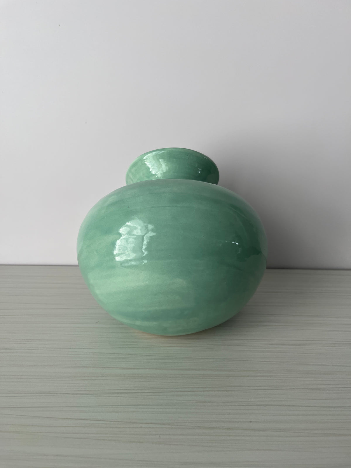 Vintage Style Chat Seafoam Green Side-Opening Ceramic Vase Pottery Pot – Sculptural Tilted Vase – 6”