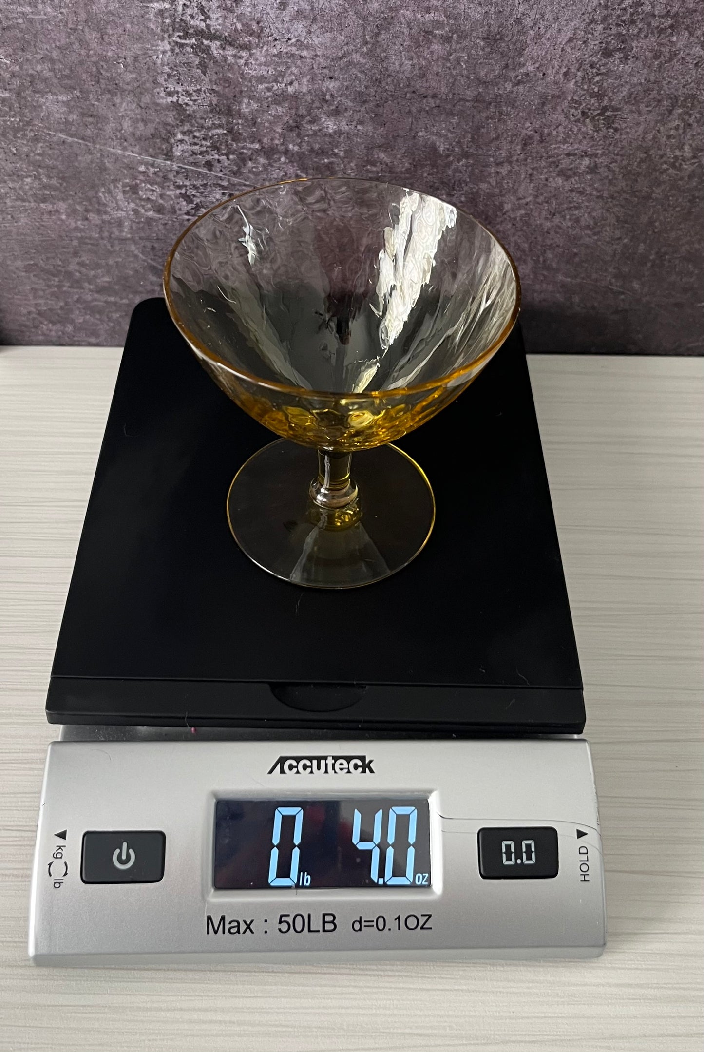 Vintage Amber Depression Style Glass Dessert Coupe / Sherbet Dish – Optic Pattern Pedestal Bowl (1950s–1960s)