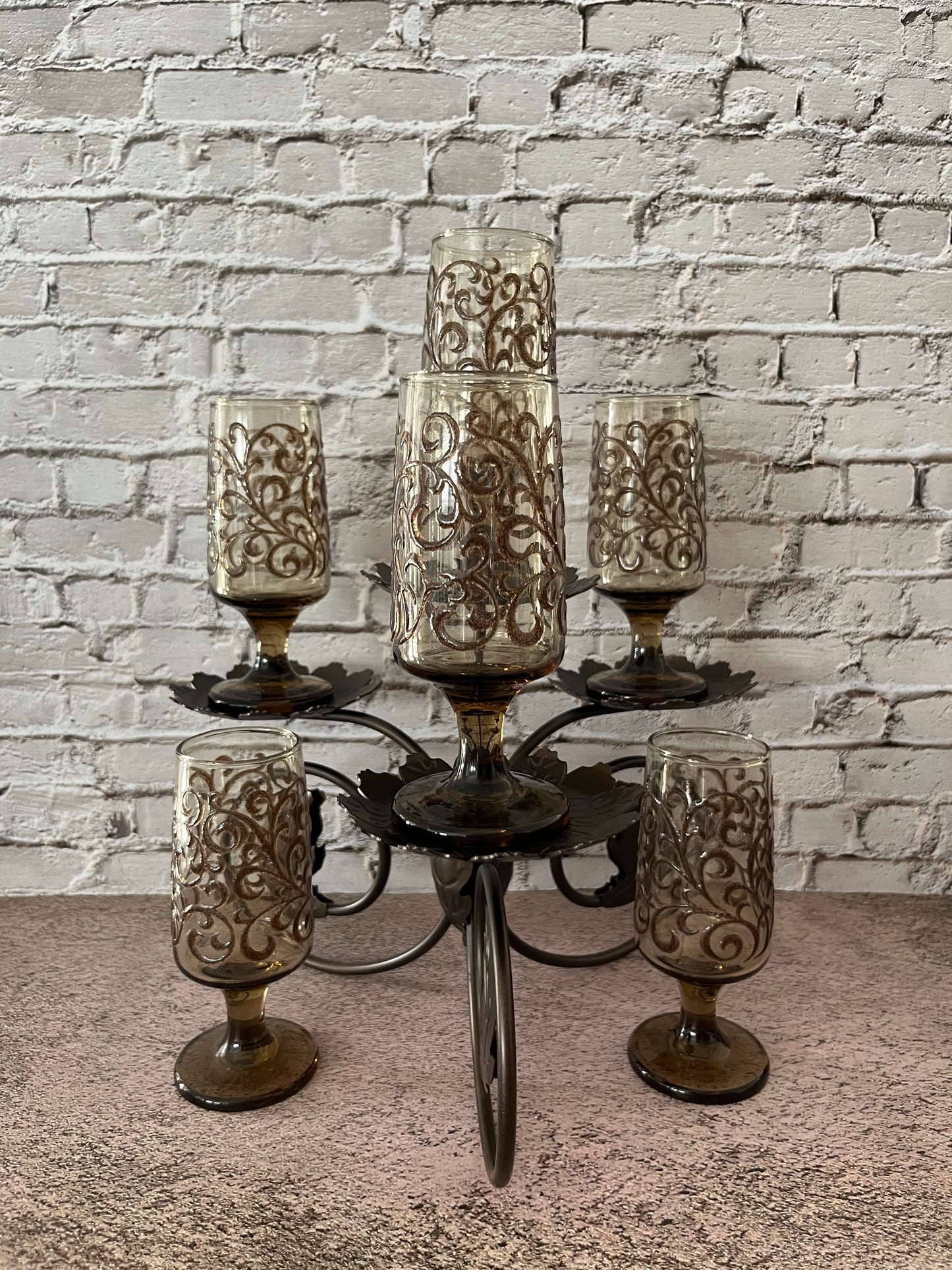 1970’s set of 6 Libbey stemmed small wine glasses / champagne flutes